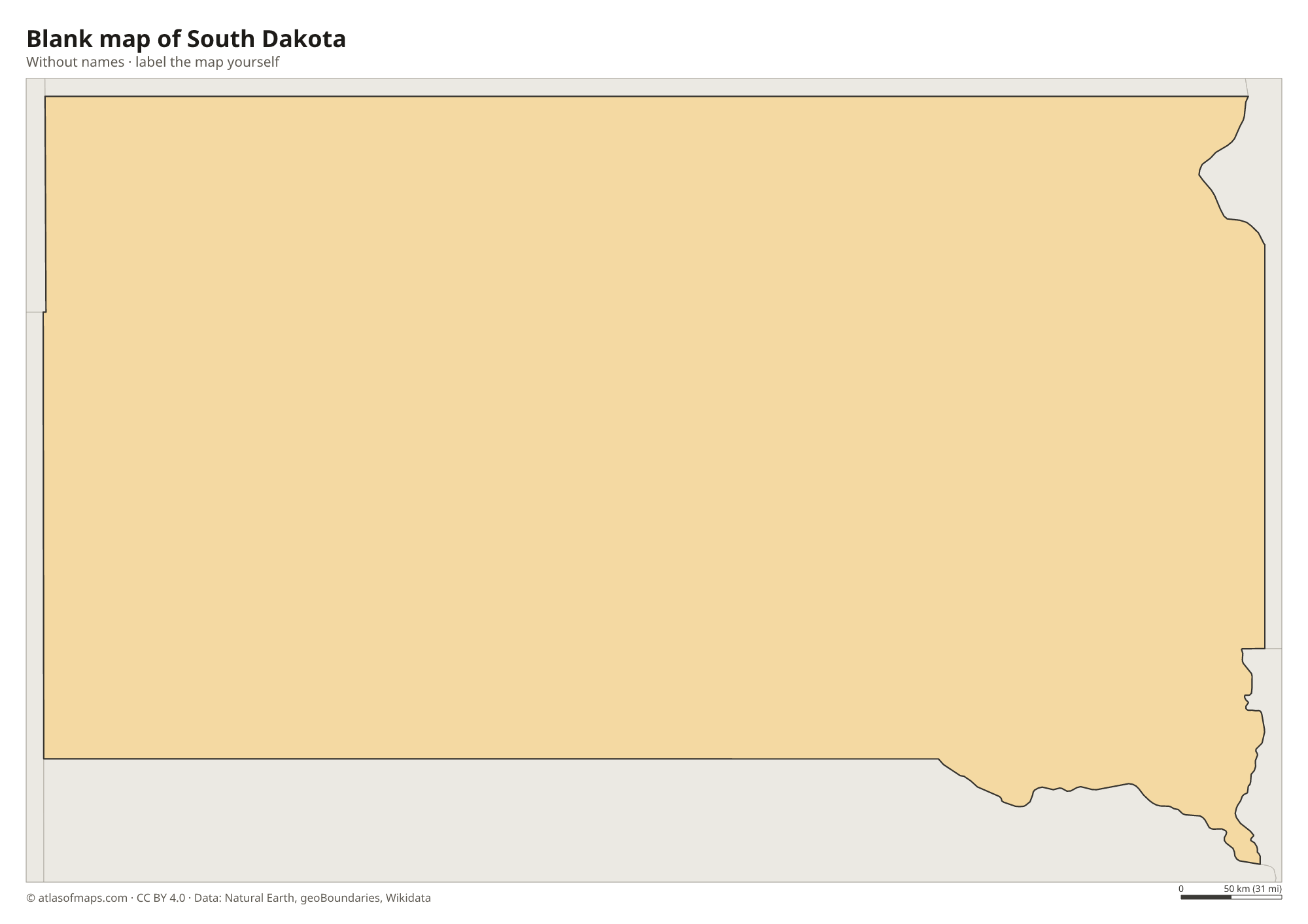 Blank map of South Dakota without names