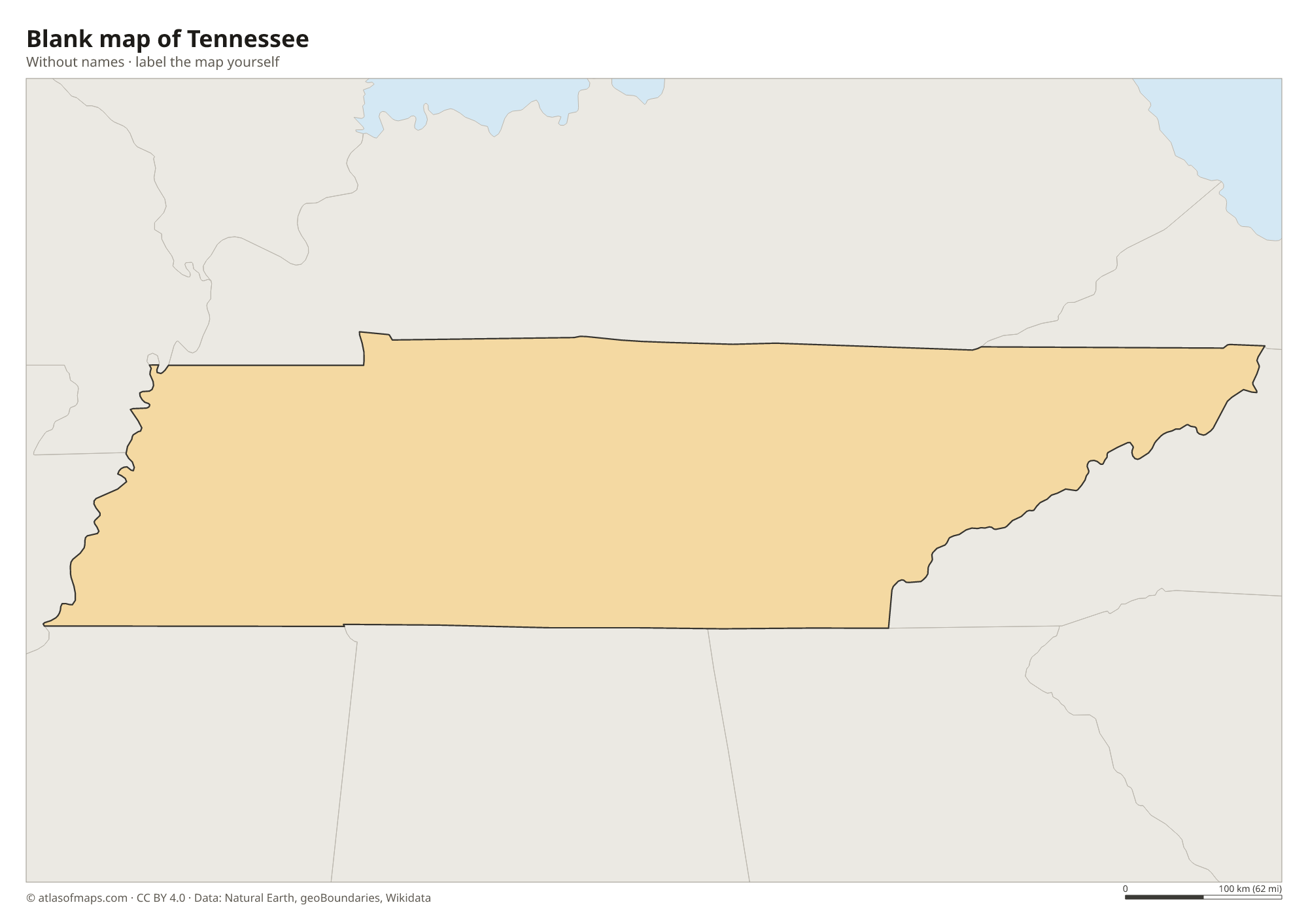 Blank map of Tennessee without names
