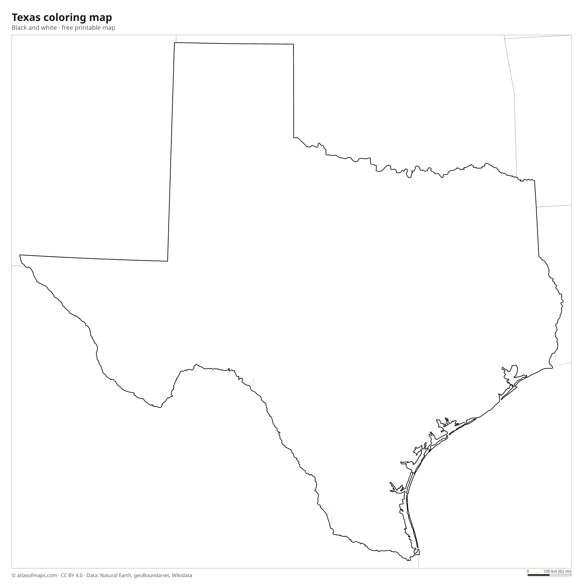 Black-and-white coloring map of Texas