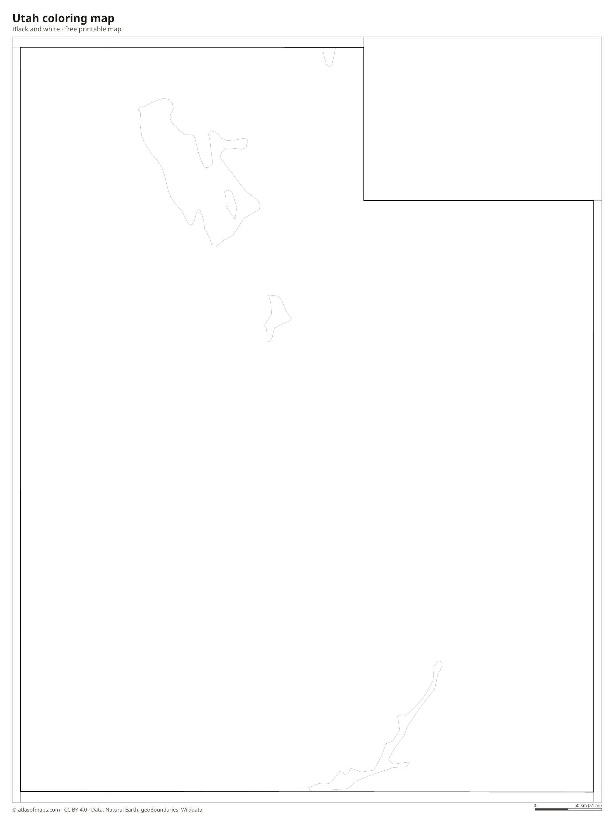 Black-and-white coloring map of Utah