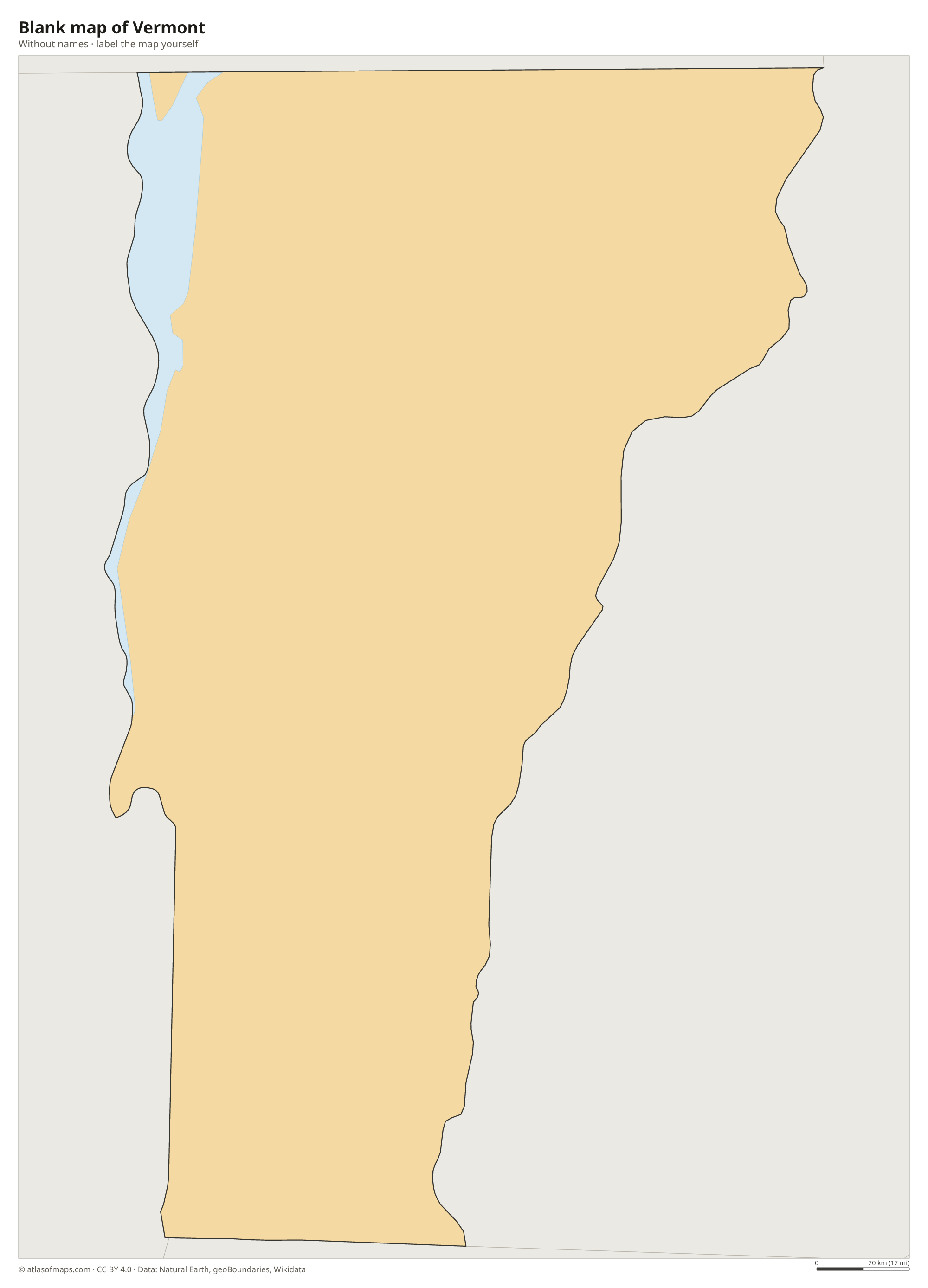Blank map of Vermont without names