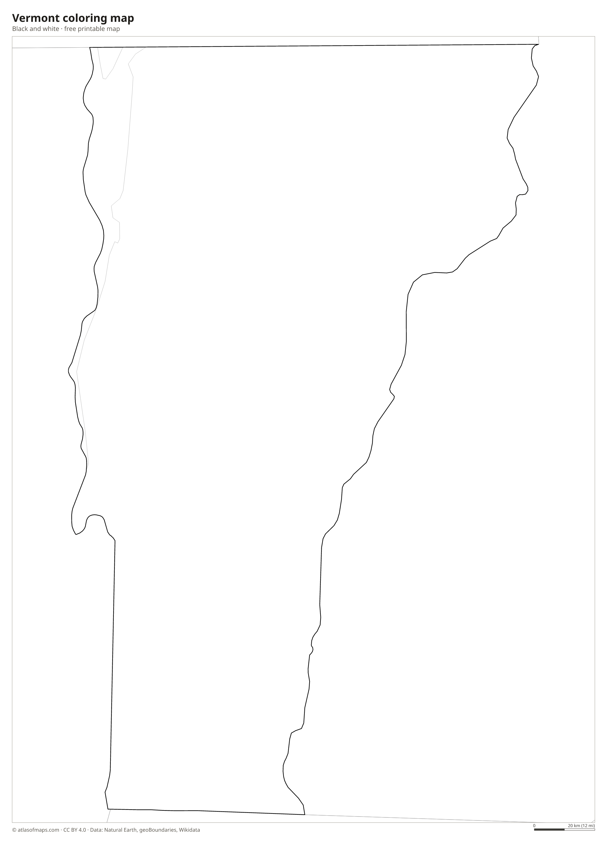 Black-and-white coloring map of Vermont