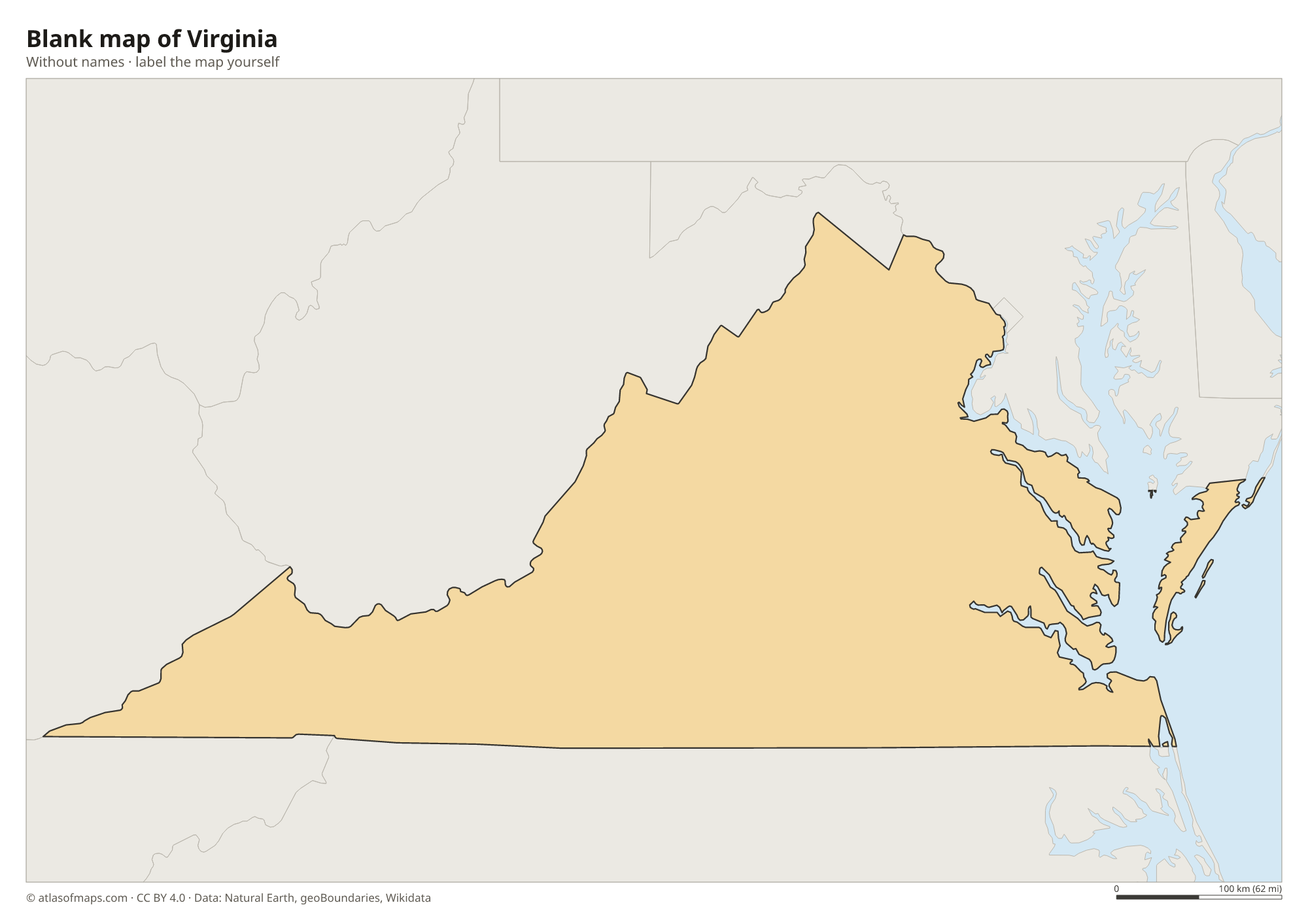 Blank map of Virginia without names