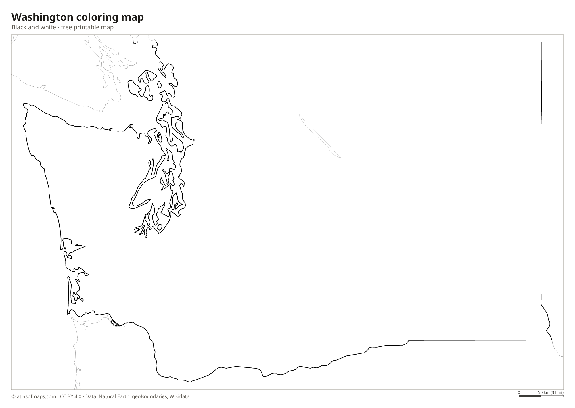 Black-and-white coloring map of Washington