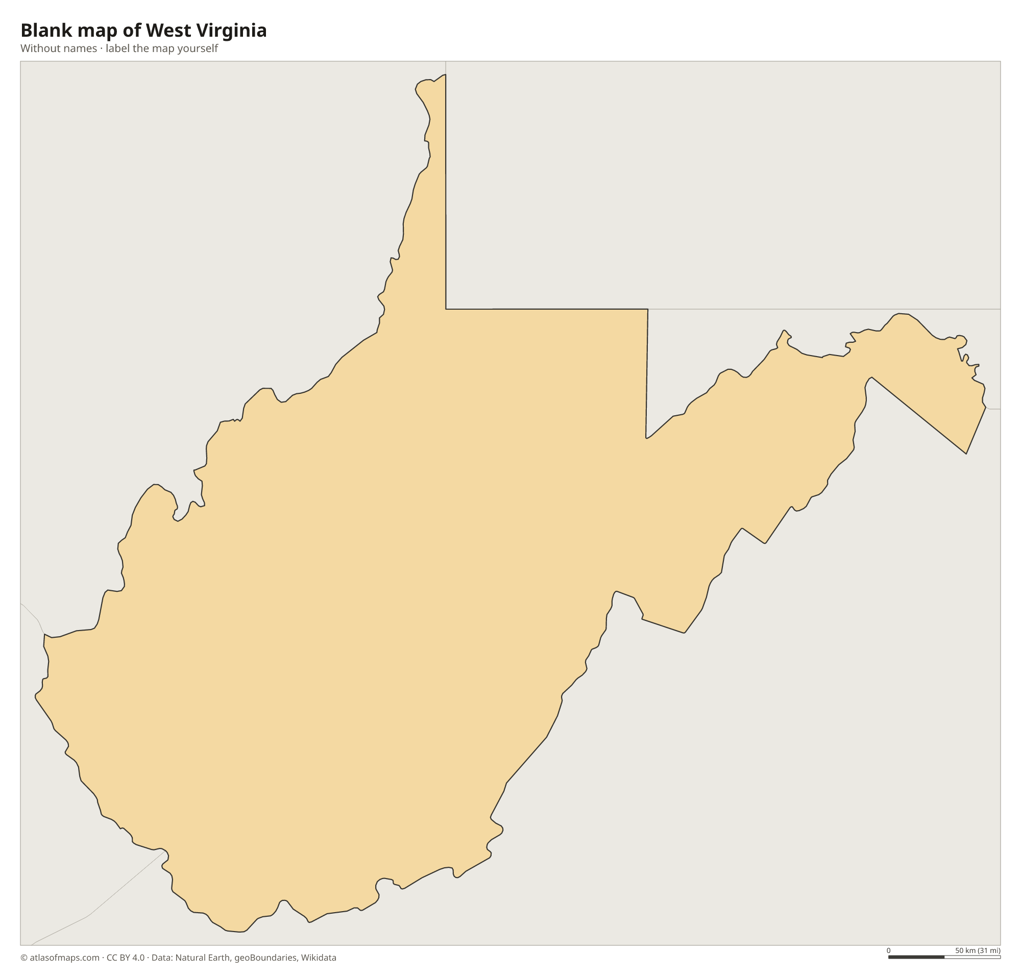 Blank map of West Virginia without names