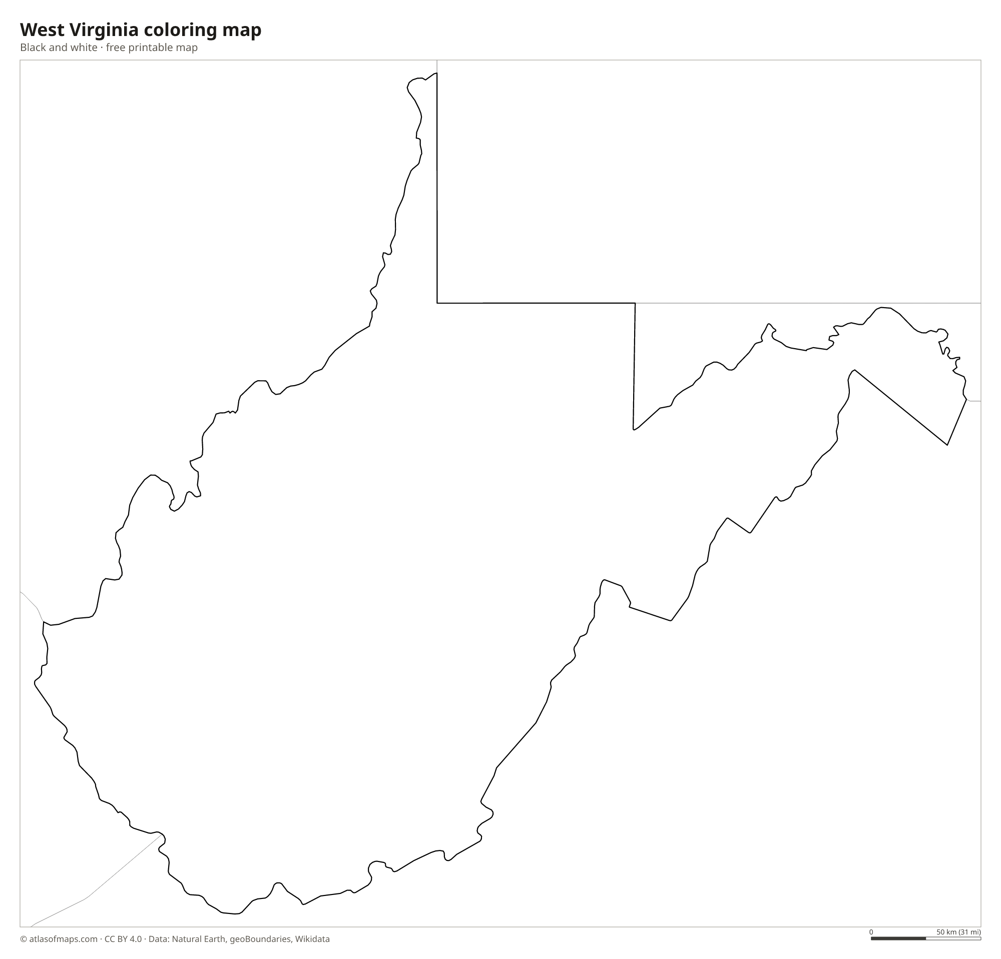 Black-and-white coloring map of West Virginia