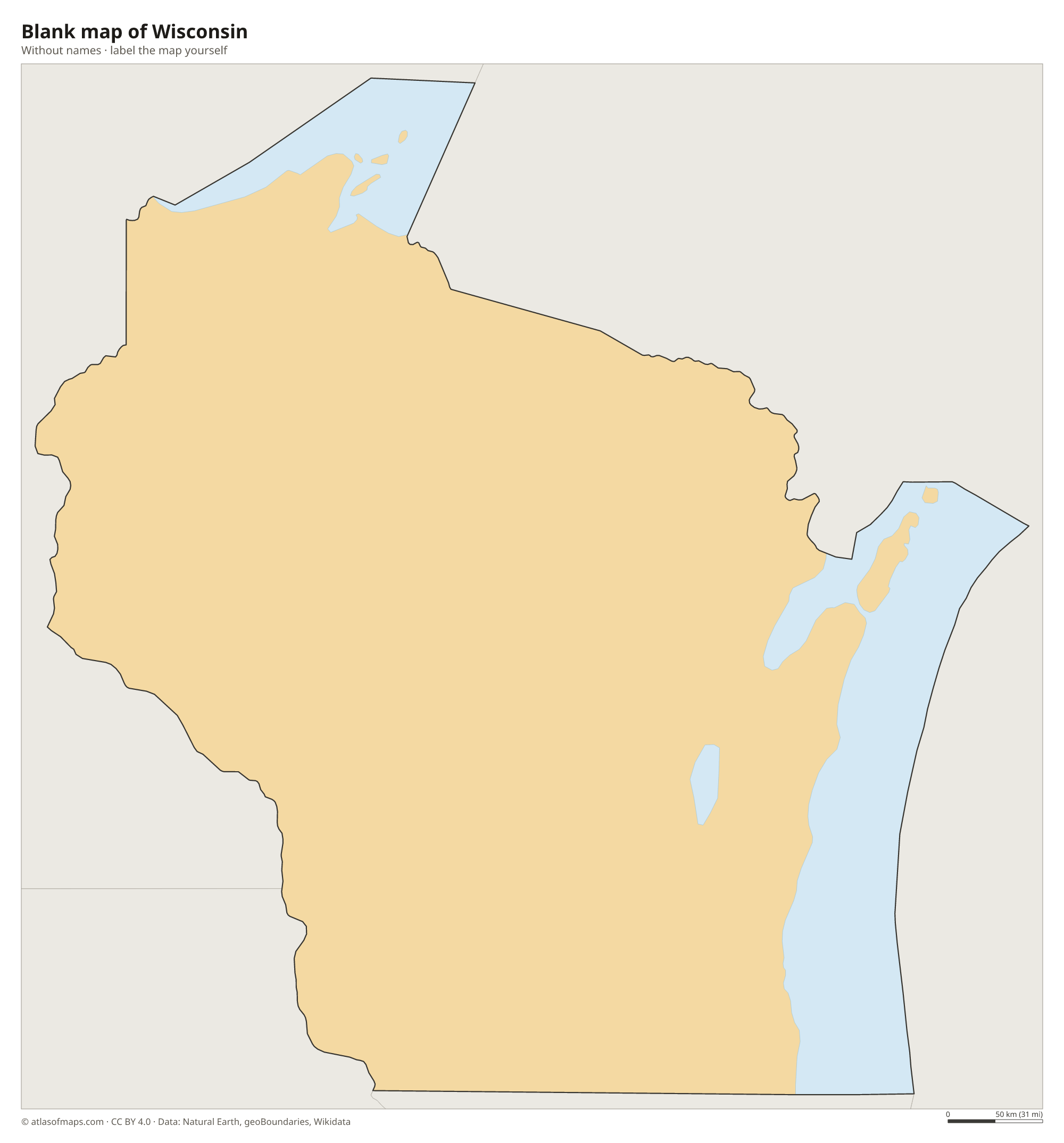 Blank map of Wisconsin without names