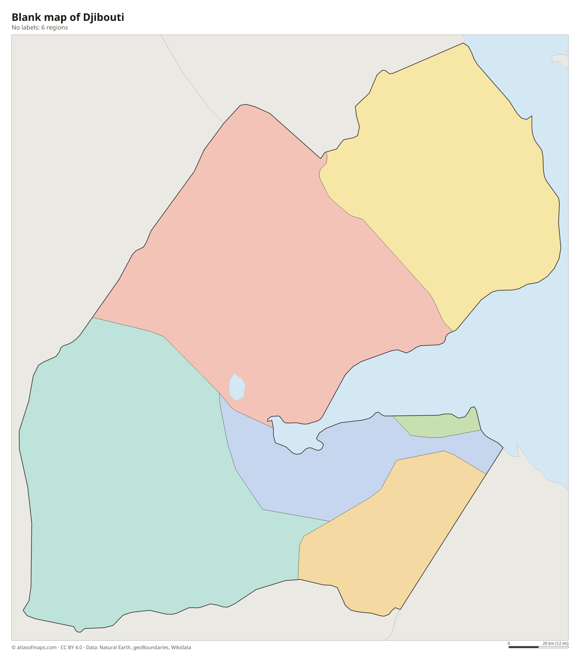 Blank outline map of Djibouti without labels