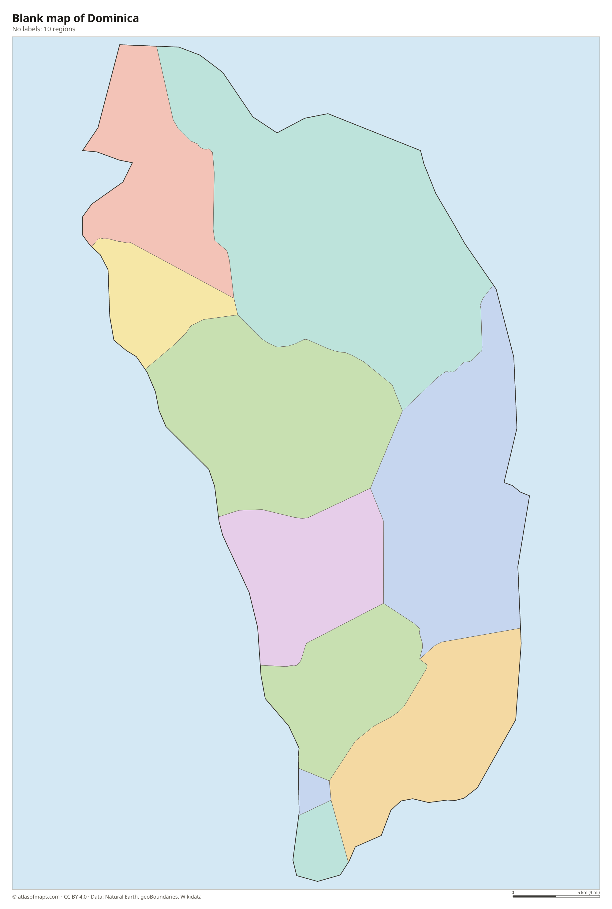 Blank outline map of Dominica without labels