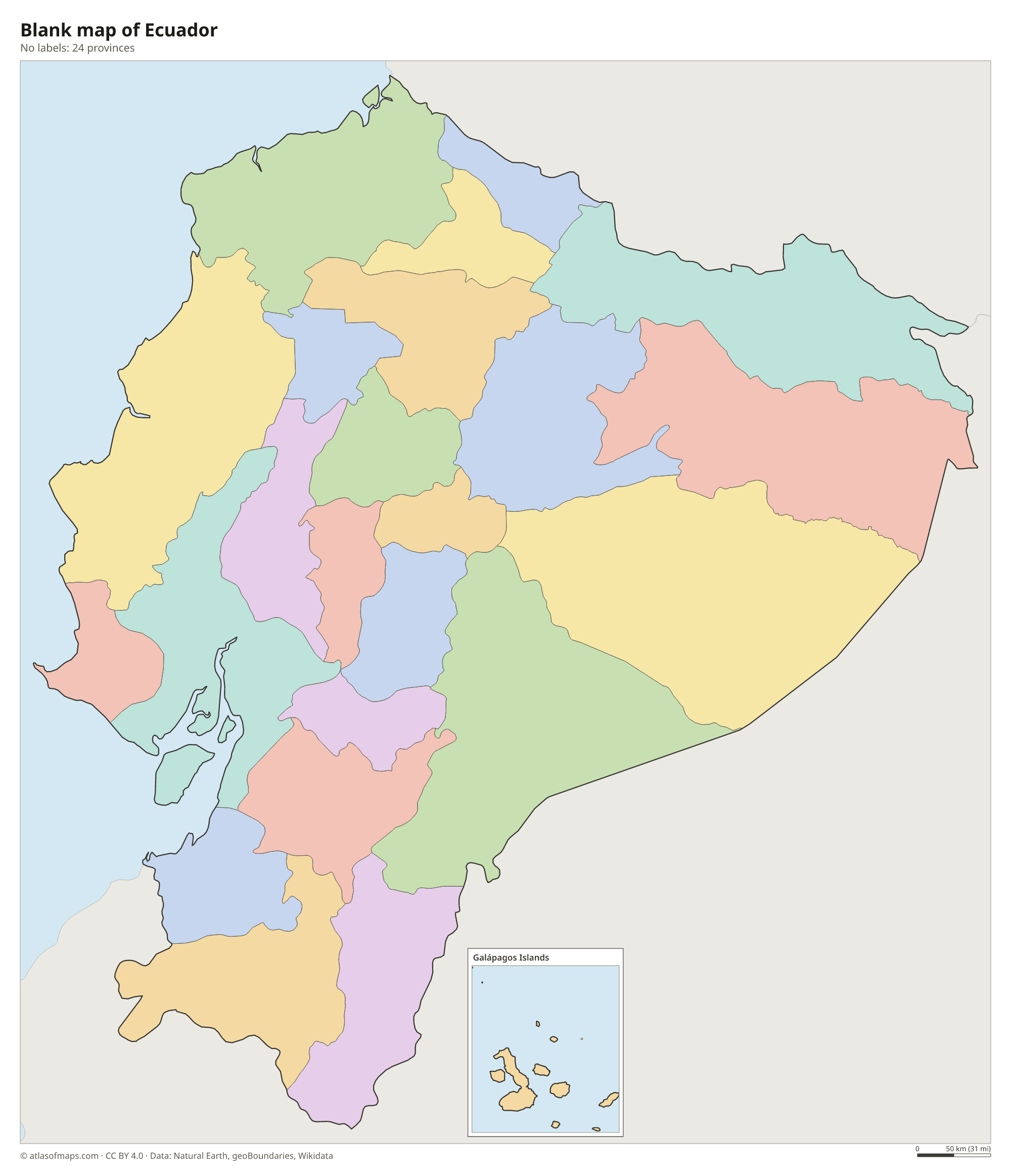 Blank outline map of Ecuador without labels