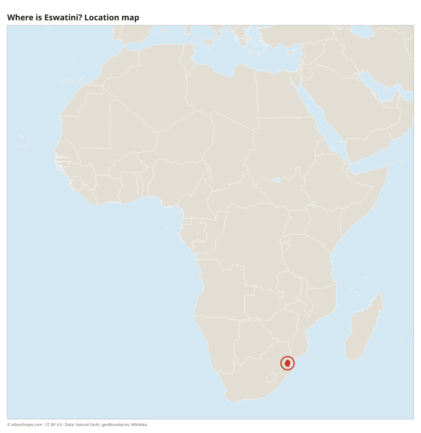 Where is Eswatini? Location map with Eswatini highlighted in red
