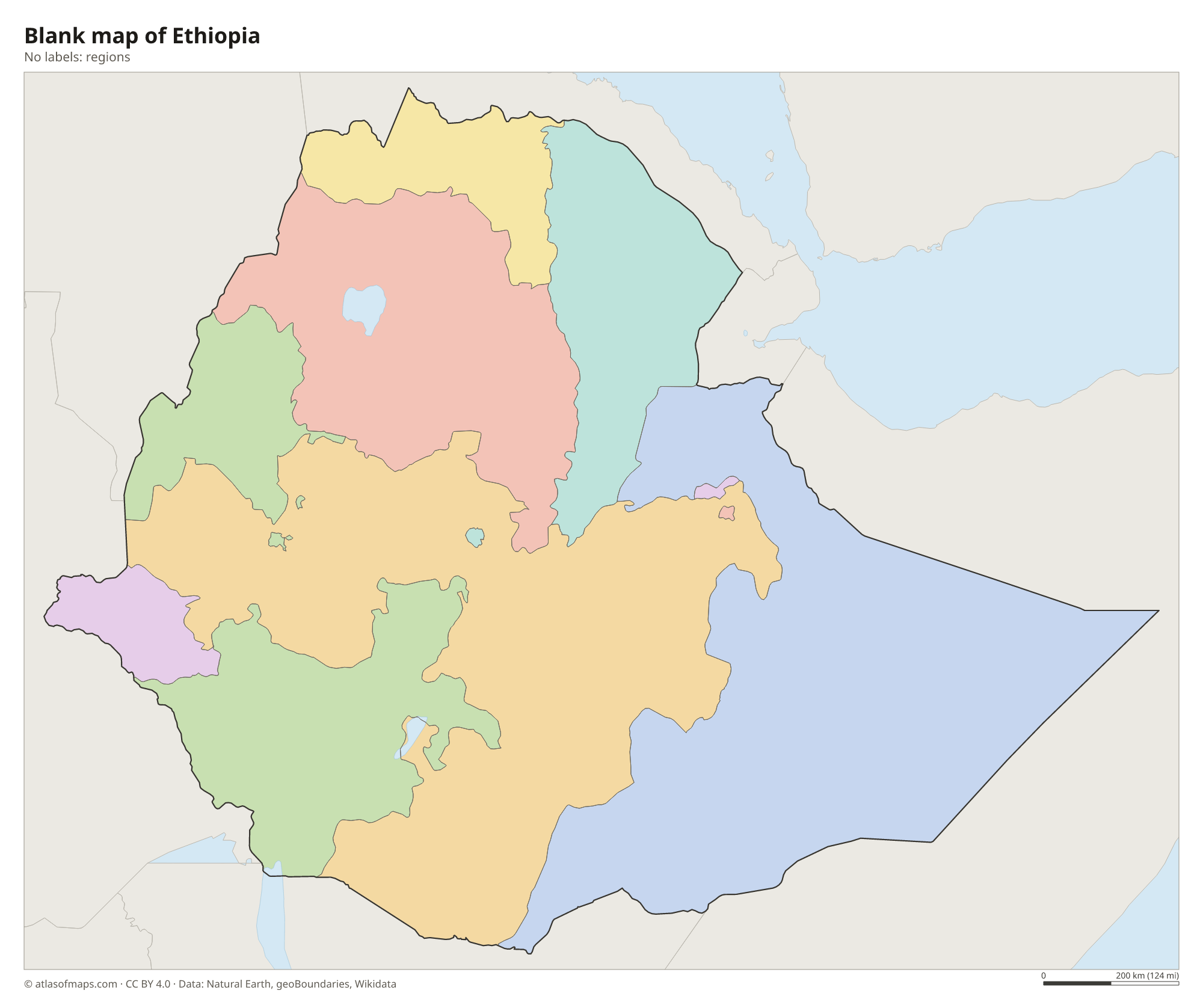 Blank outline map of Ethiopia without labels