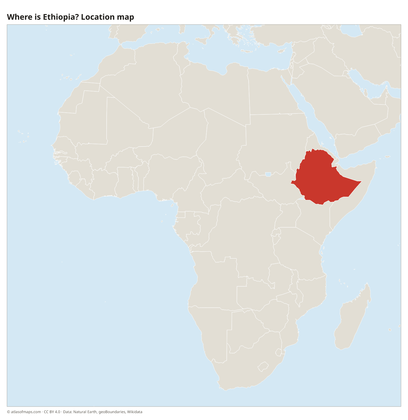 Where is Ethiopia? Location map with Ethiopia highlighted in red