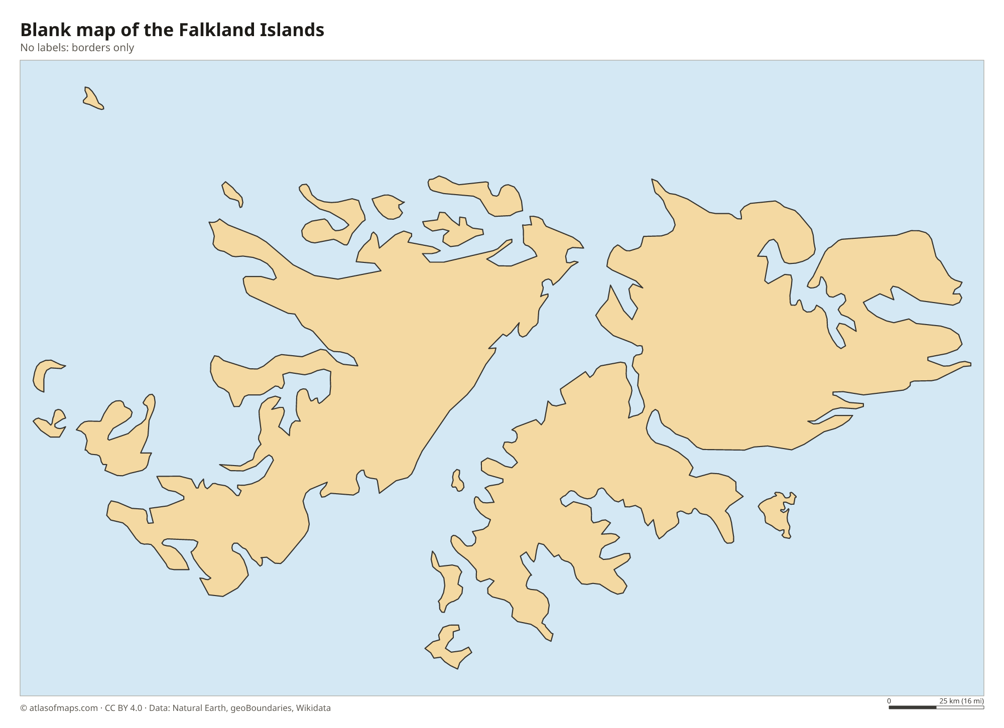 Blank outline map of the Falkland Islands without labels