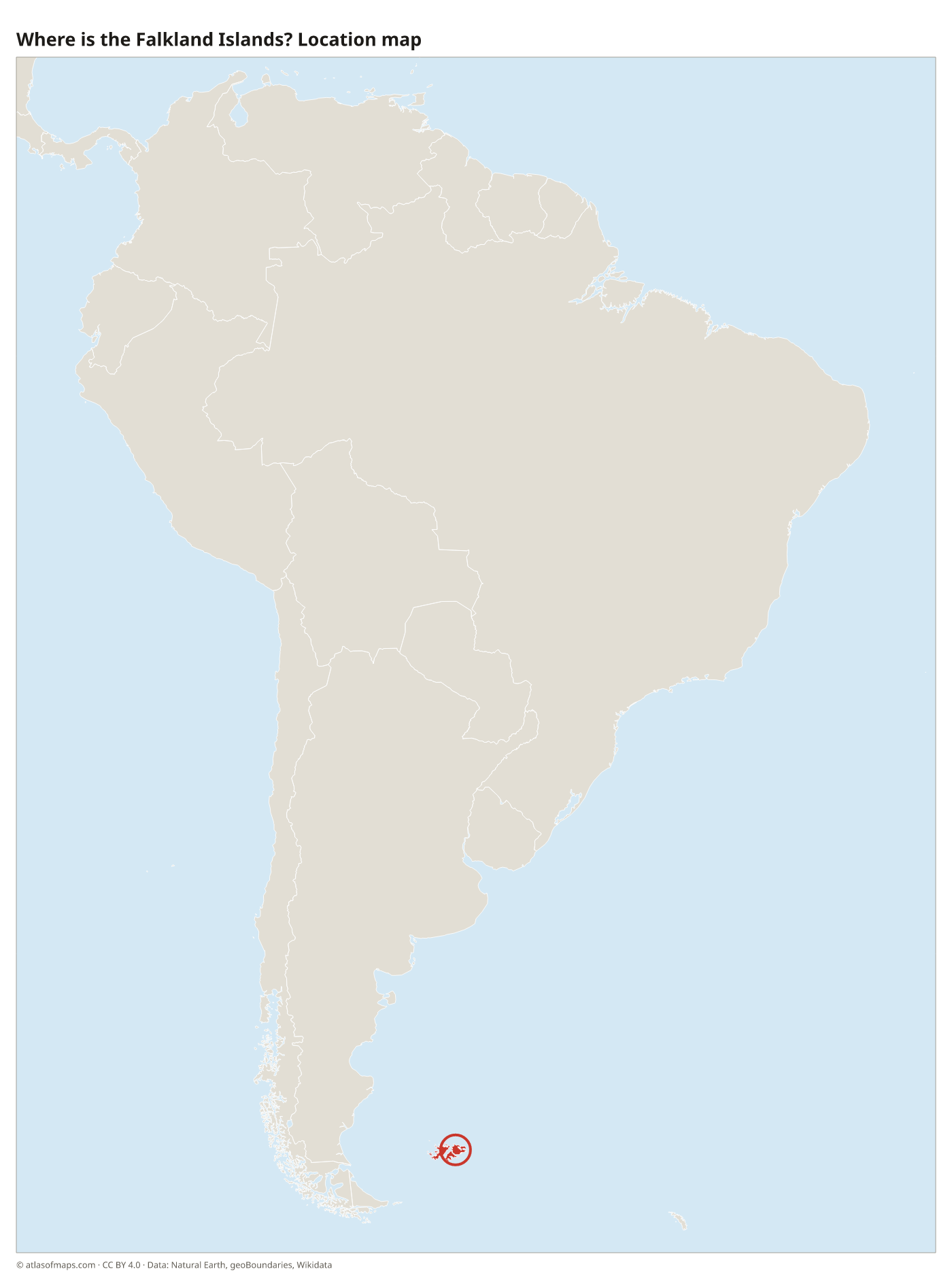 Where is the Falkland Islands? Location map with the Falkland Islands highlighted in red