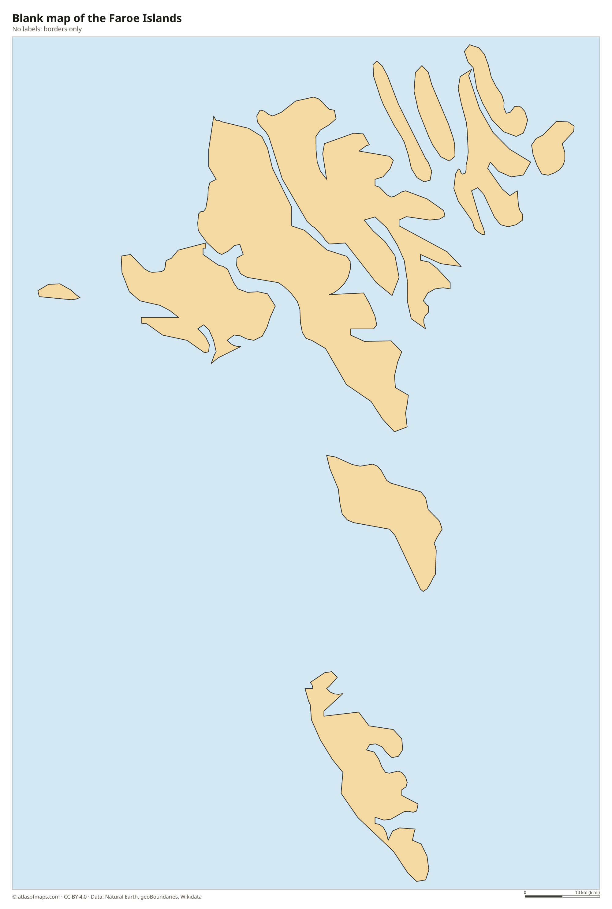 Blank outline map of the Faroe Islands without labels