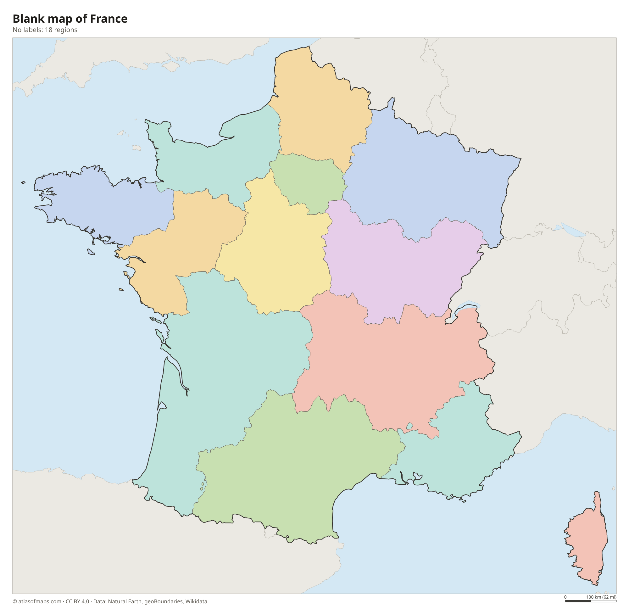 Blank outline map of France without labels