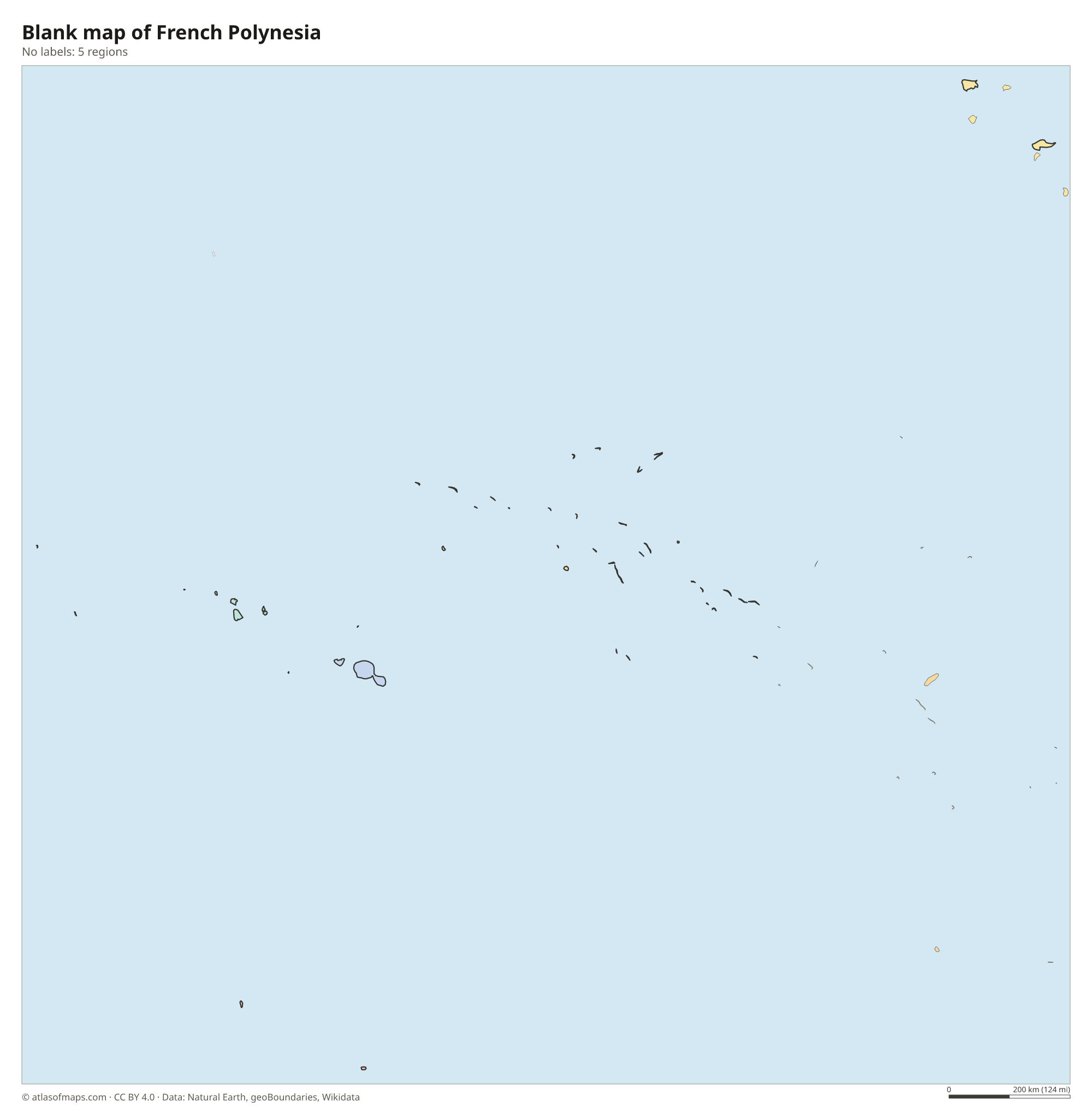Blank outline map of French Polynesia without labels