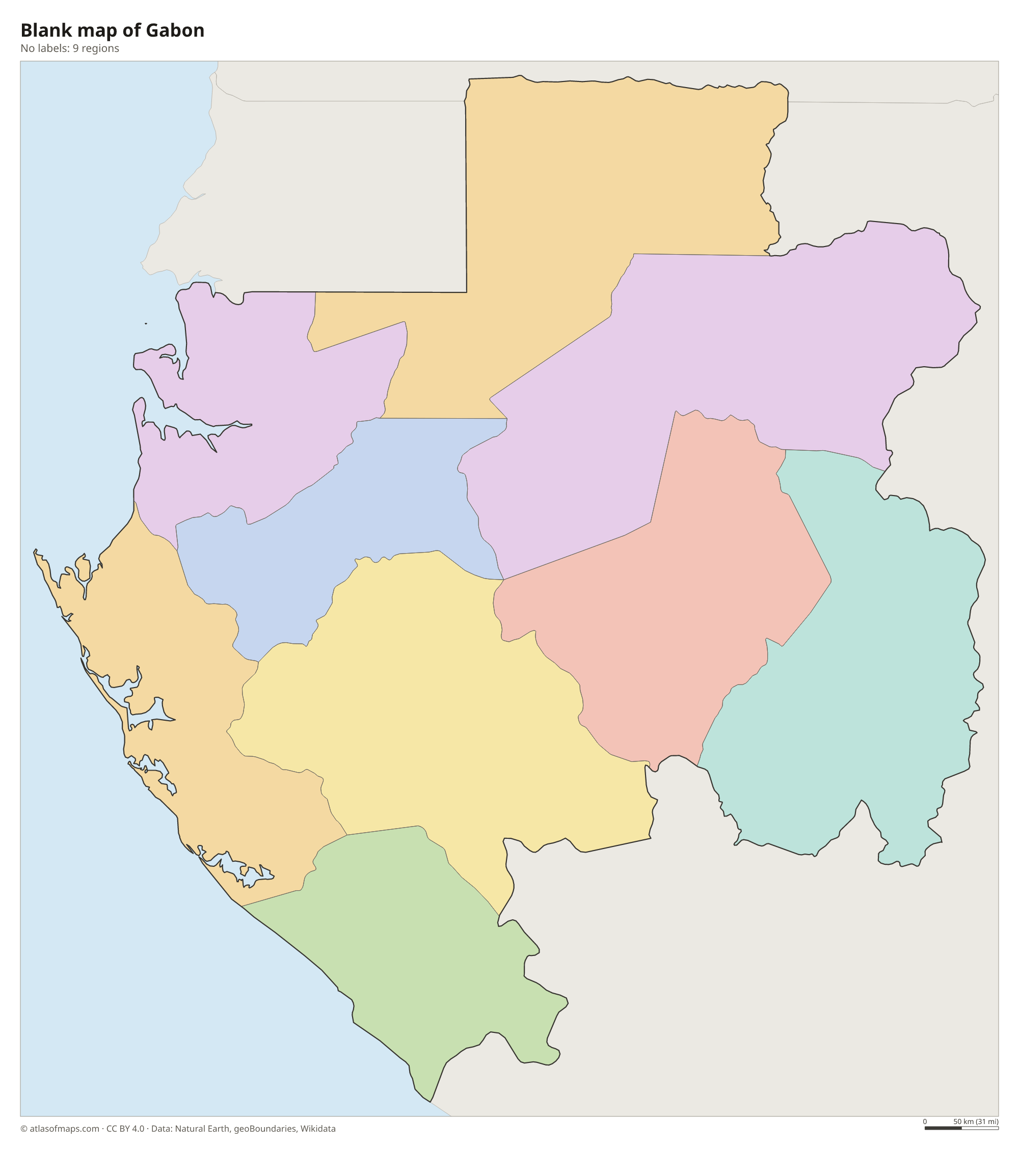 Blank outline map of Gabon without labels