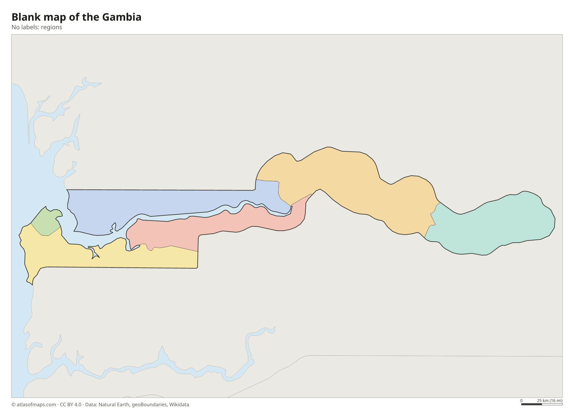 Blank outline map of the Gambia without labels