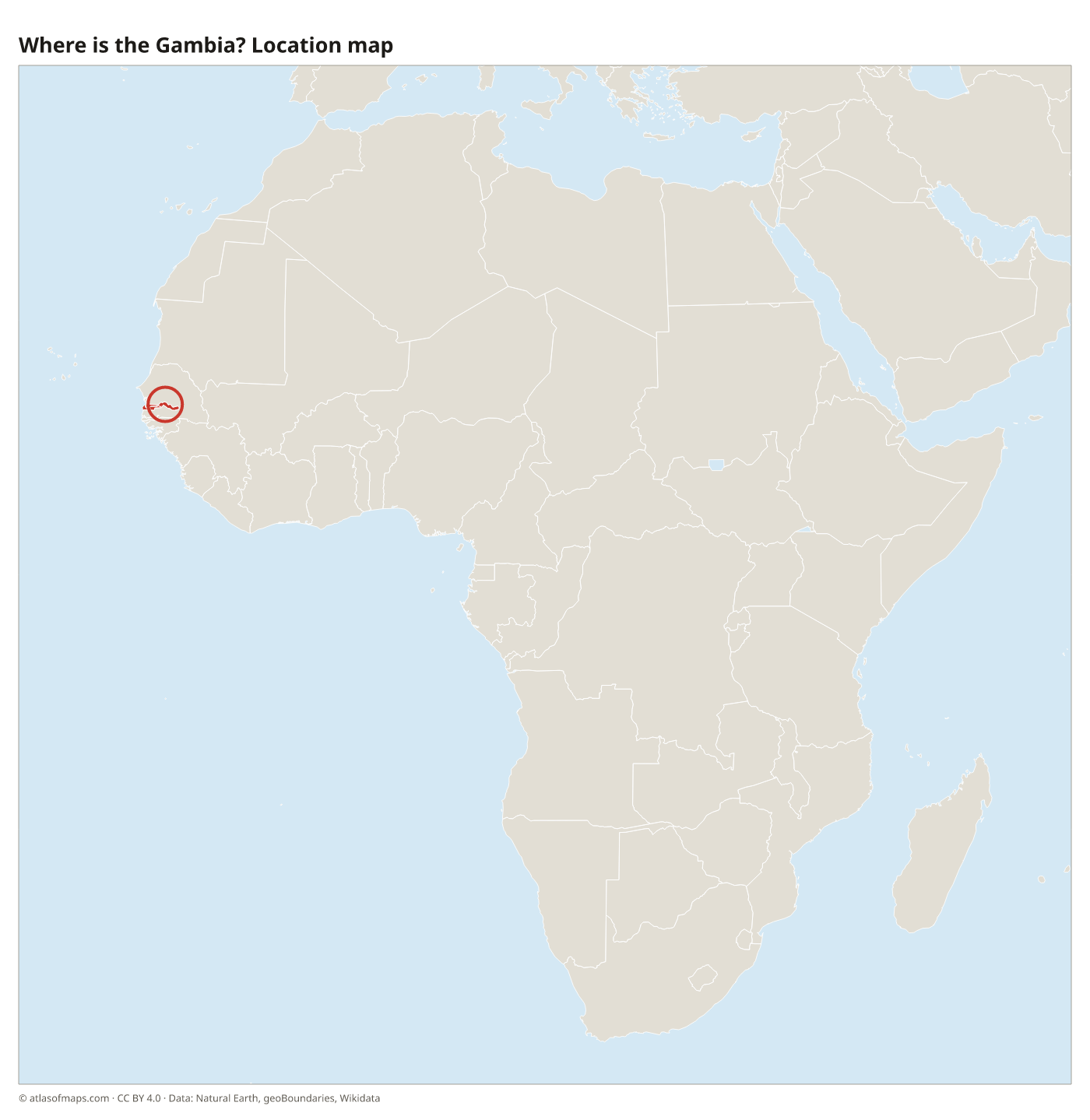 Where is the Gambia? Location map with the Gambia highlighted in red
