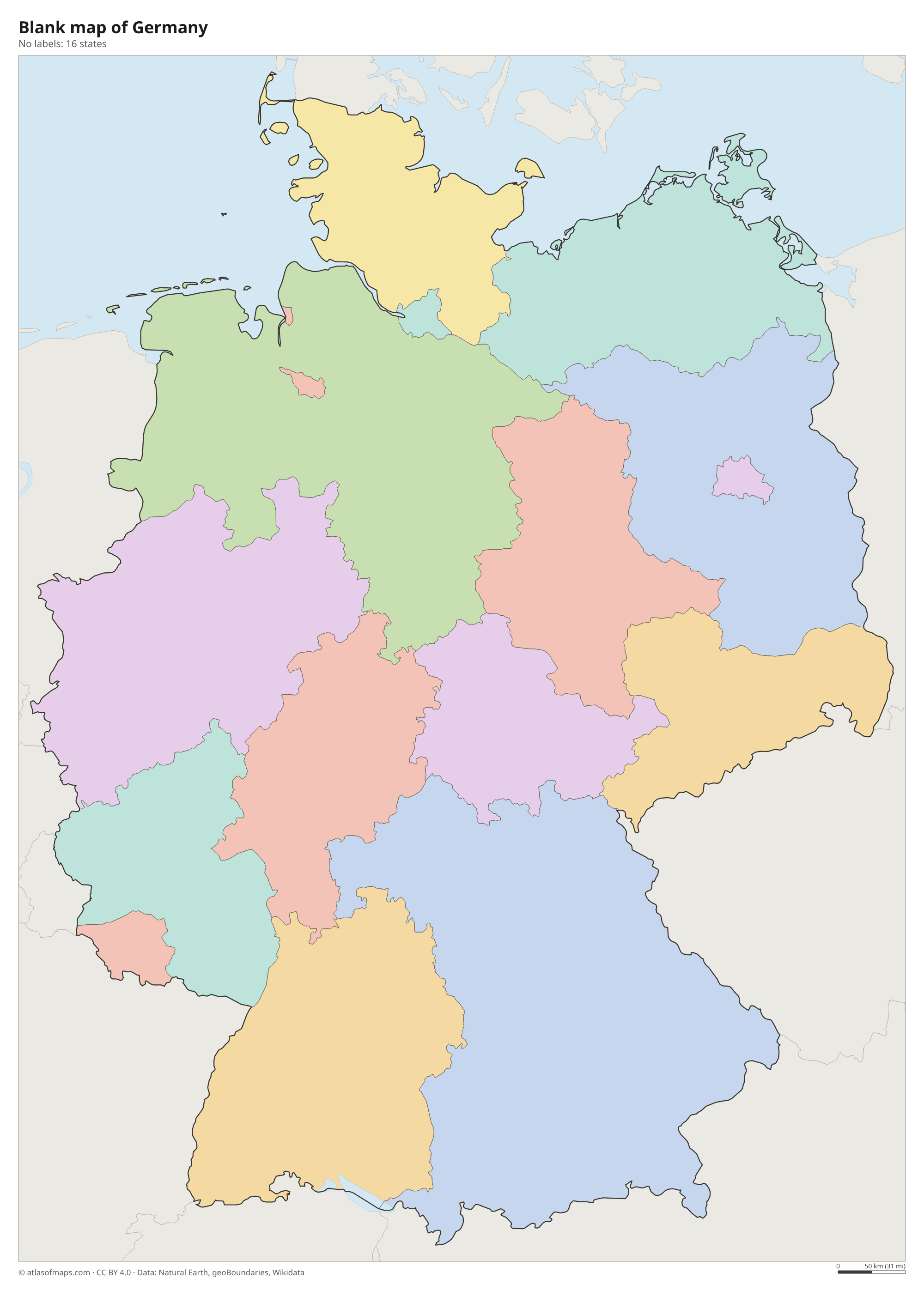 Blank outline map of Germany without labels
