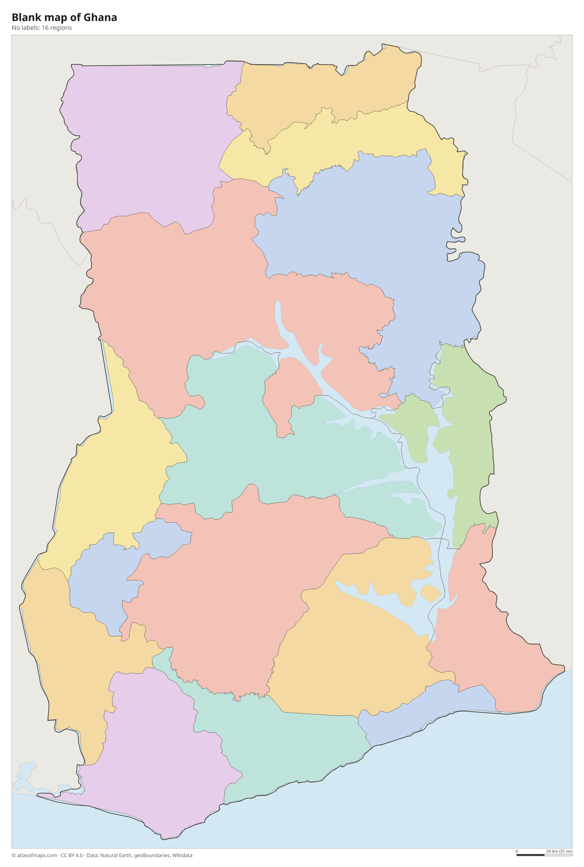 Blank outline map of Ghana without labels