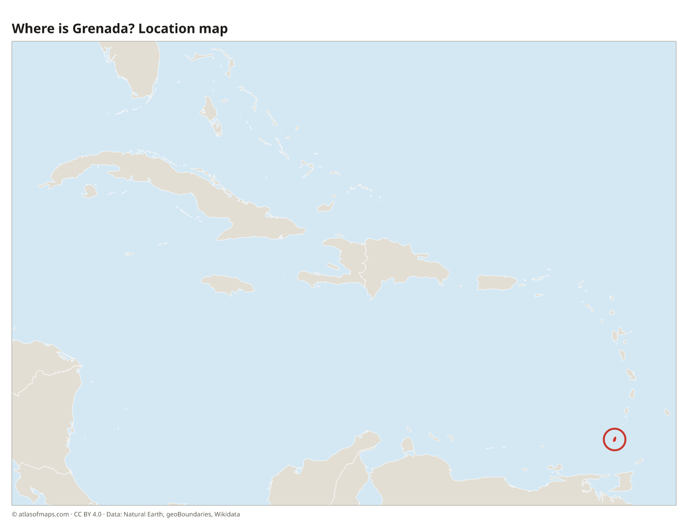 Where is Grenada? Location map with Grenada highlighted in red