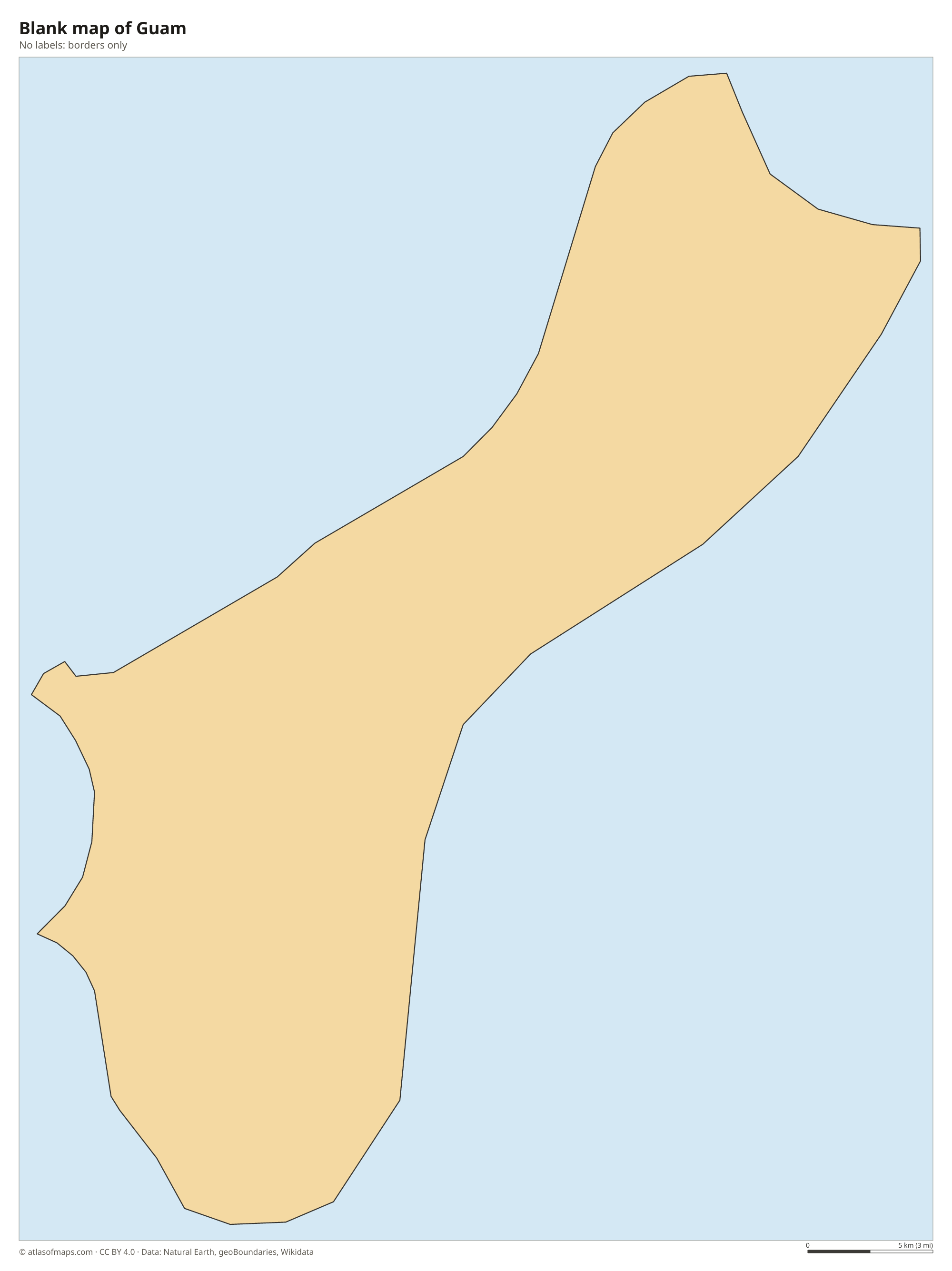 Blank outline map of Guam without labels