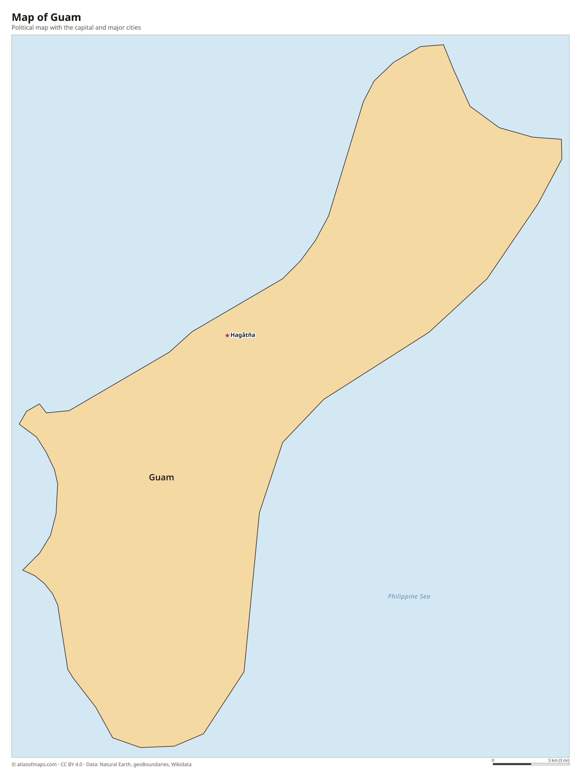 Political map of Guam with the capital Hagåtña