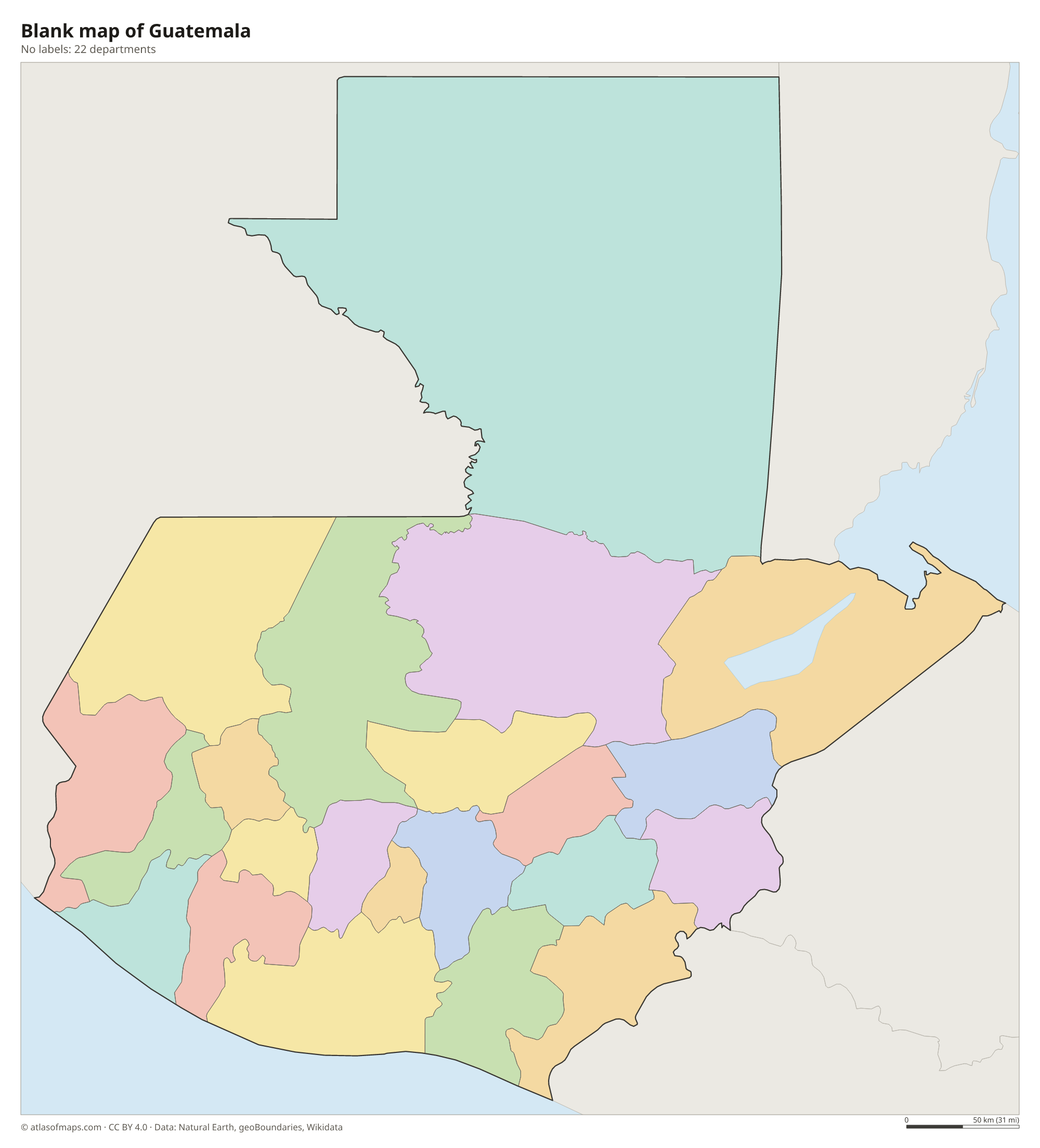 Blank outline map of Guatemala without labels