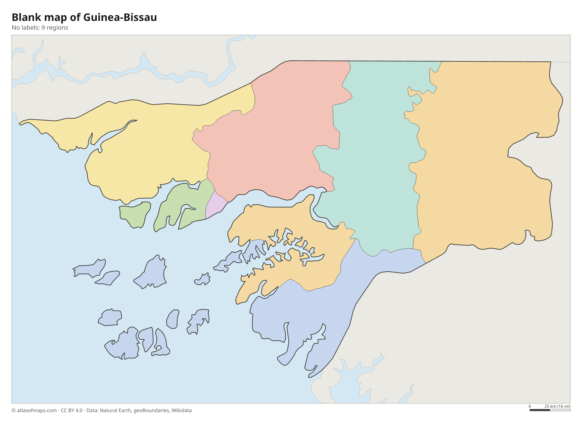 Blank outline map of Guinea-Bissau without labels