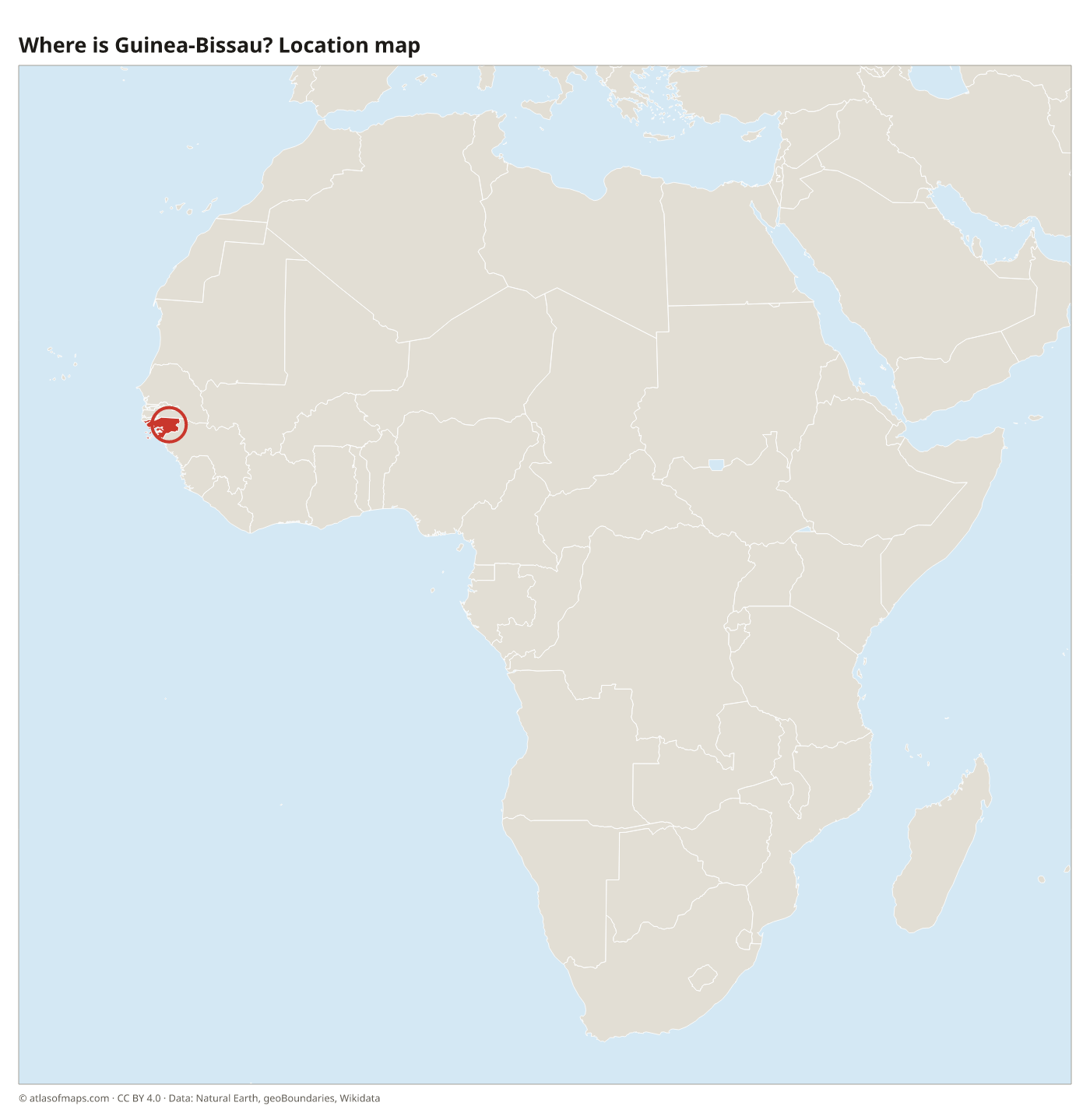 Where is Guinea-Bissau? Location map with Guinea-Bissau highlighted in red