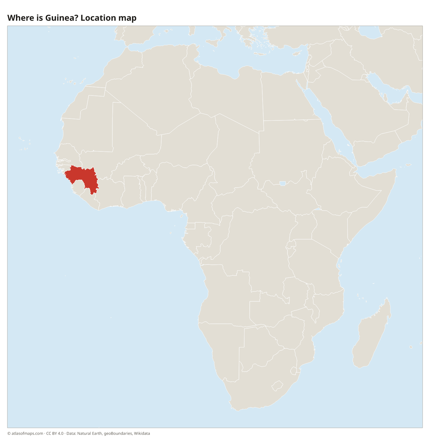 Where is Guinea? Location map with Guinea highlighted in red