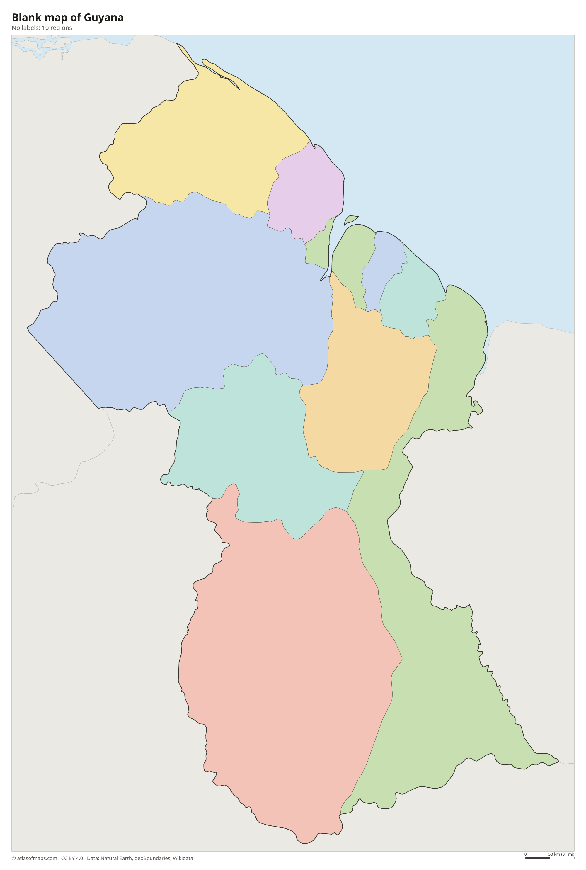 Blank outline map of Guyana without labels