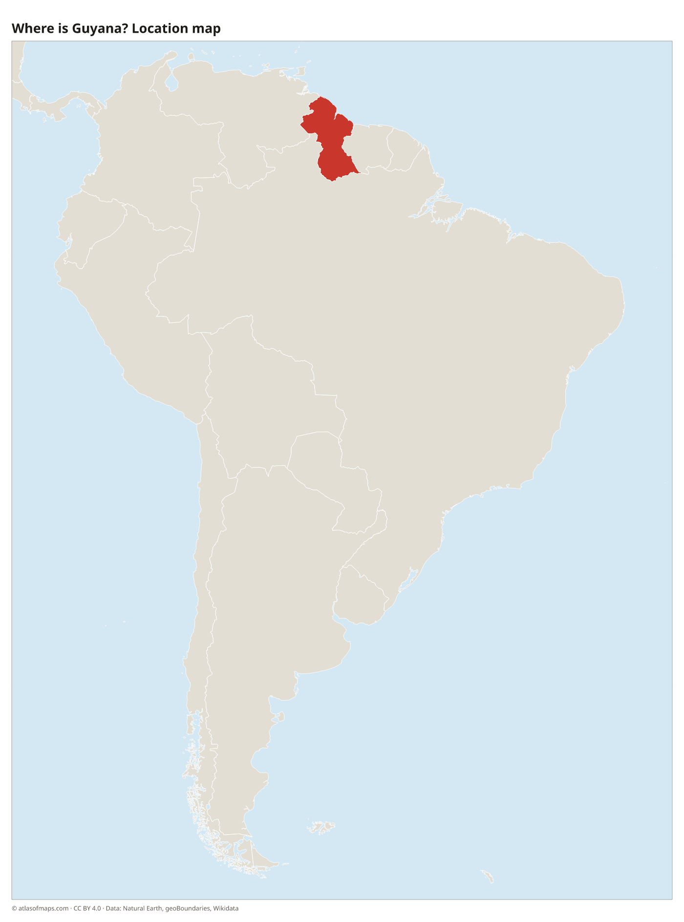 Where is Guyana? Location map with Guyana highlighted in red