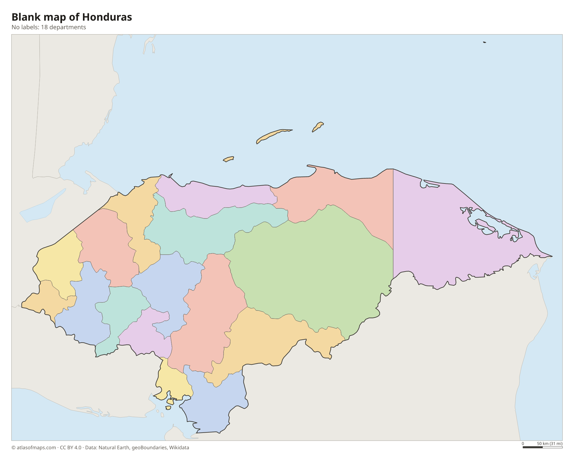 Blank outline map of Honduras without labels