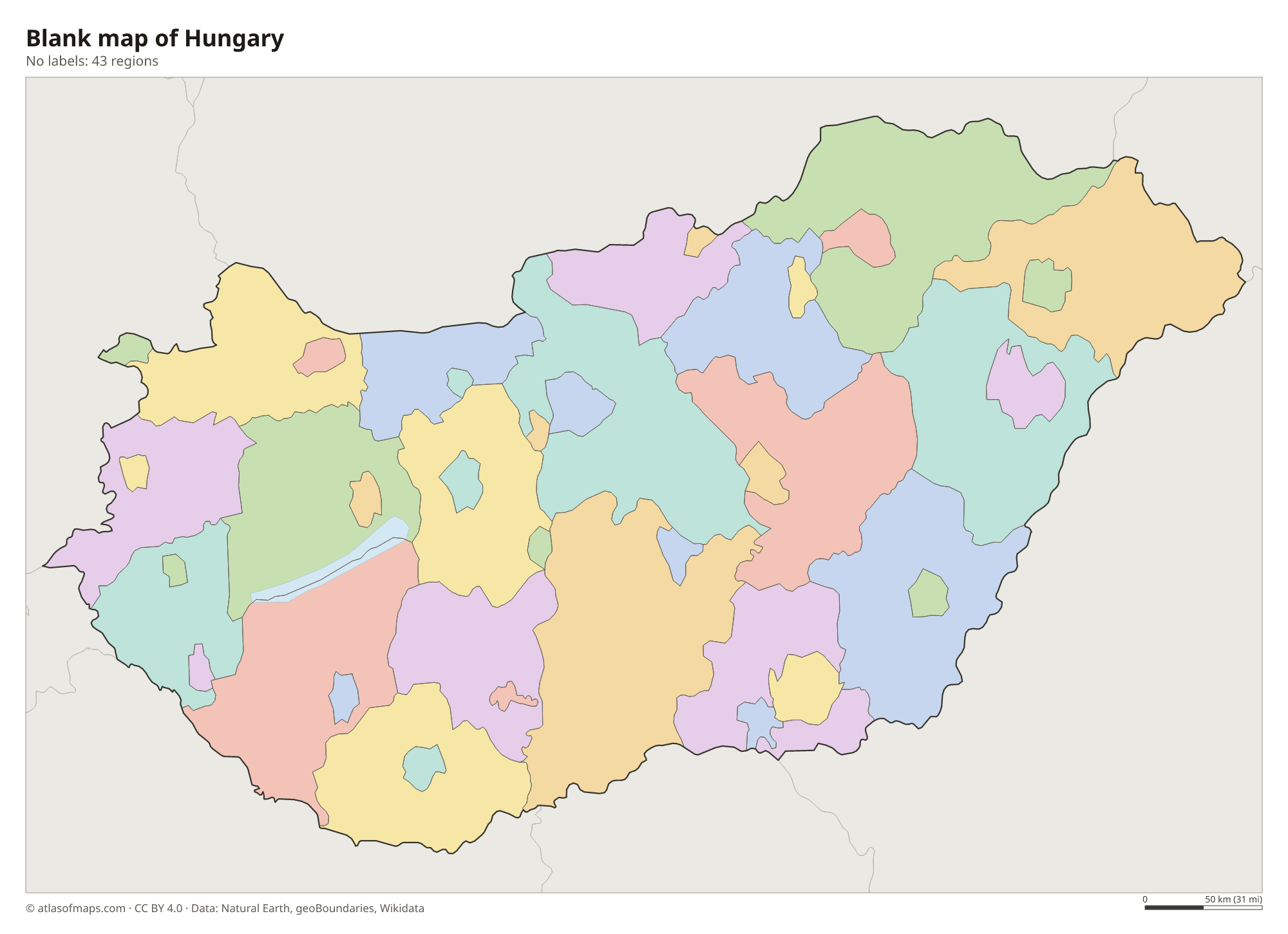 Blank outline map of Hungary without labels