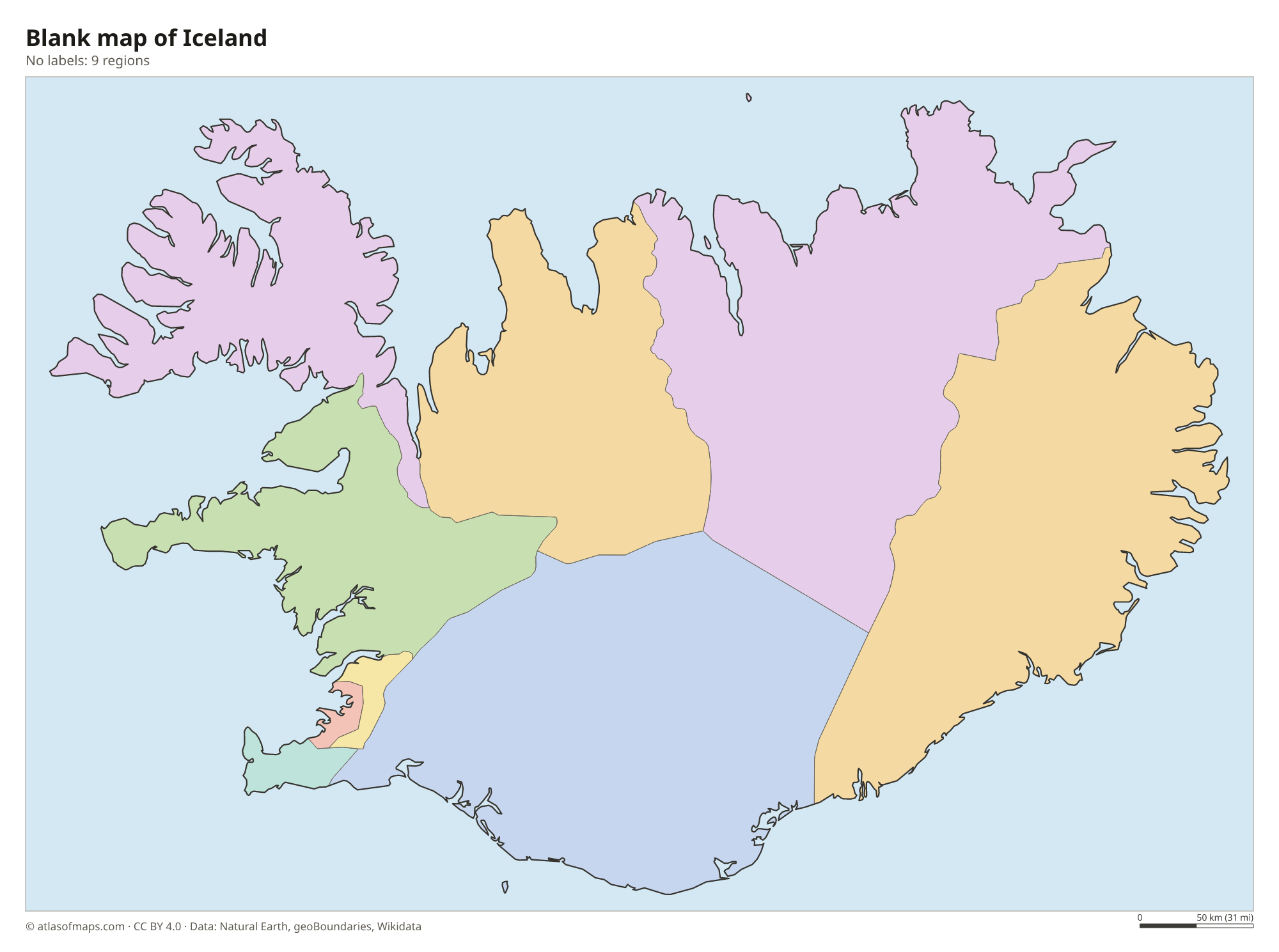 Blank outline map of Iceland without labels