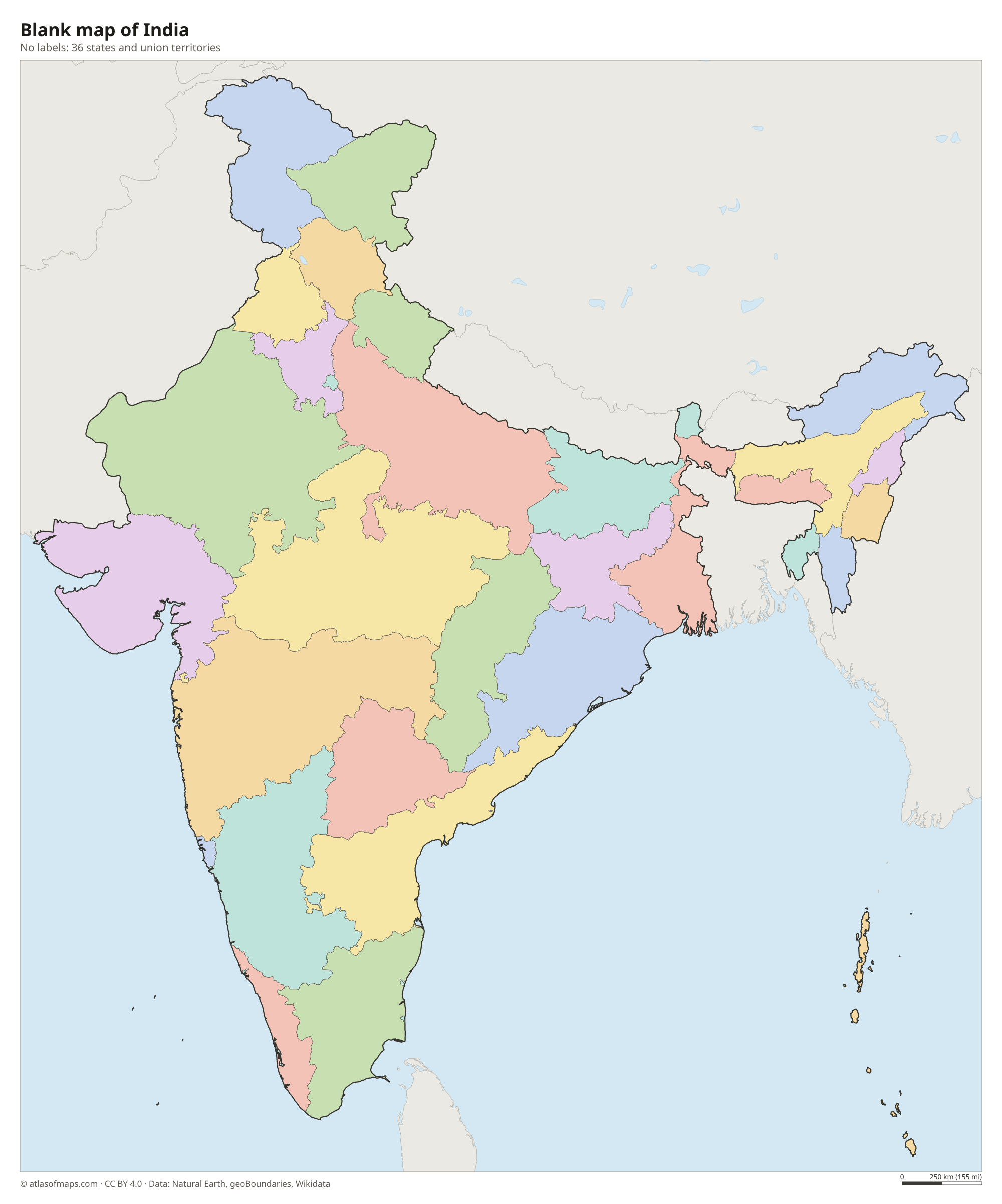 Blank outline map of India without labels