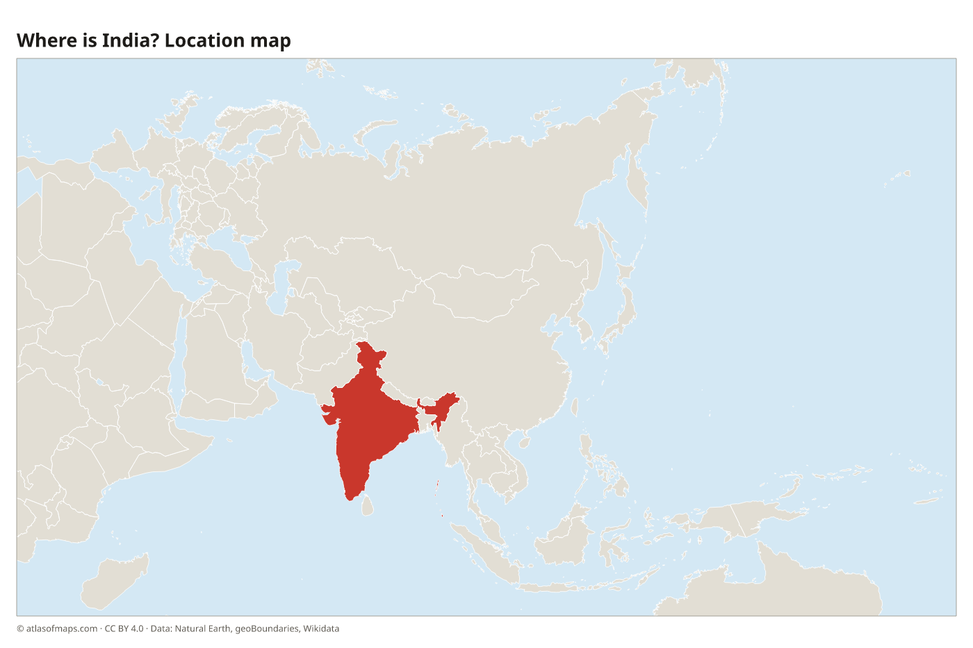 Where is India? Location map with India highlighted in red