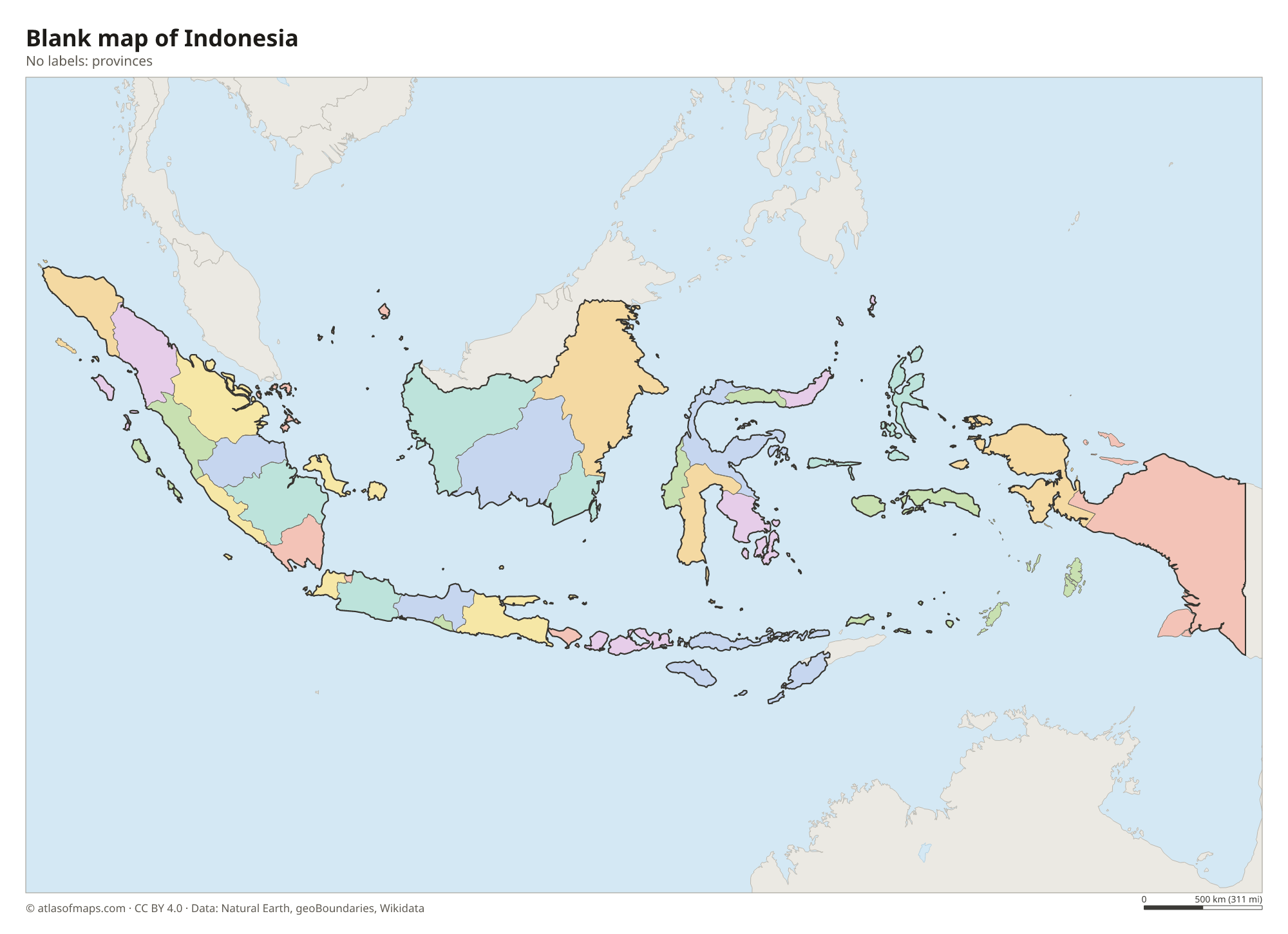Blank outline map of Indonesia without labels