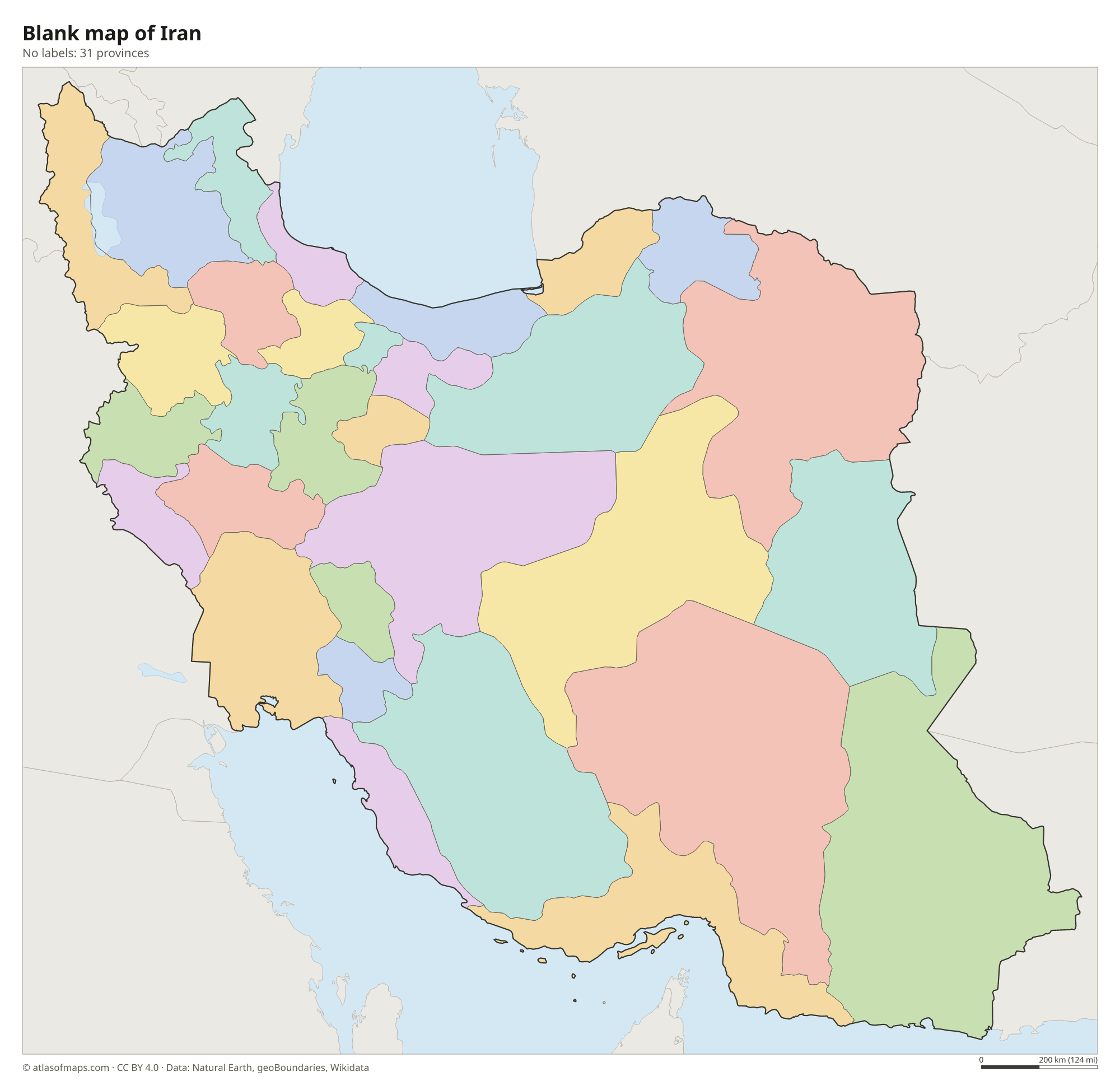 Blank outline map of Iran without labels