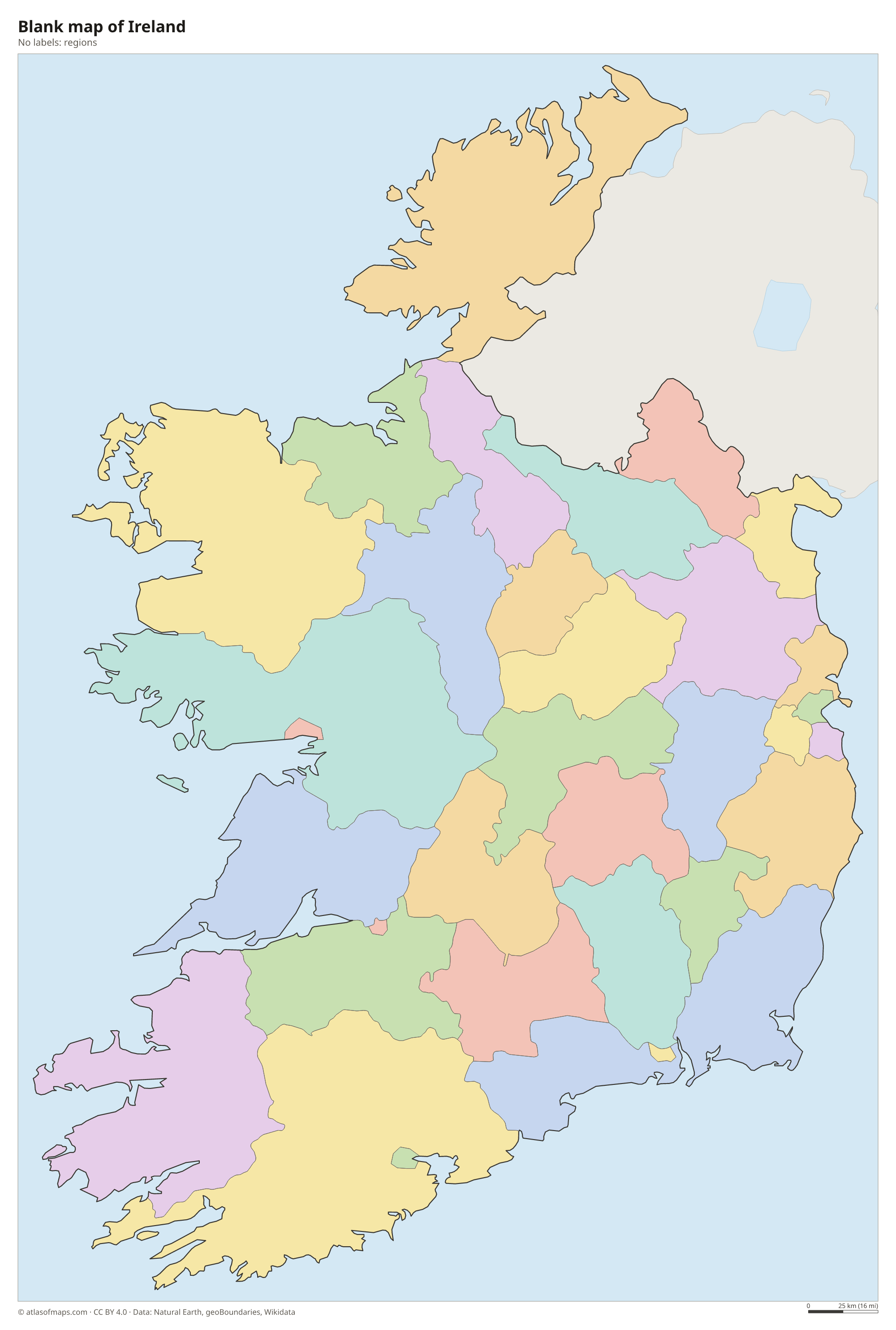 Blank outline map of Ireland without labels