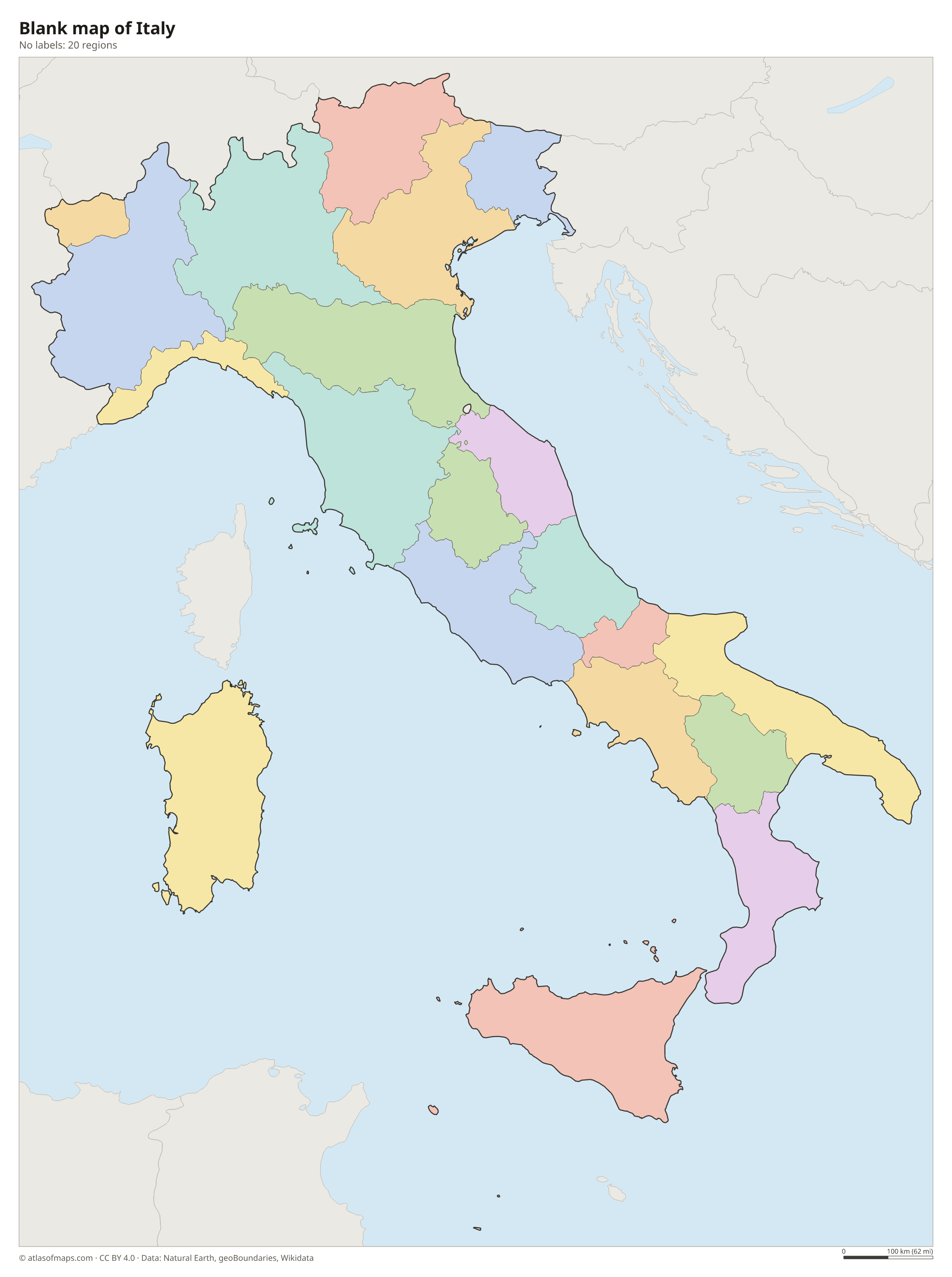 Blank outline map of Italy without labels