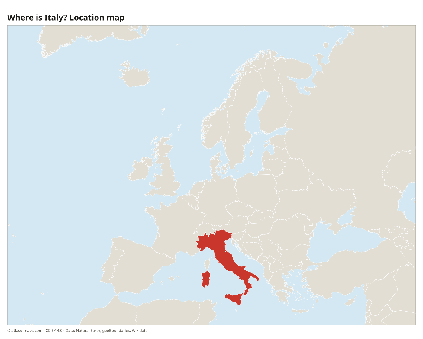 Where is Italy? Location map with Italy highlighted in red