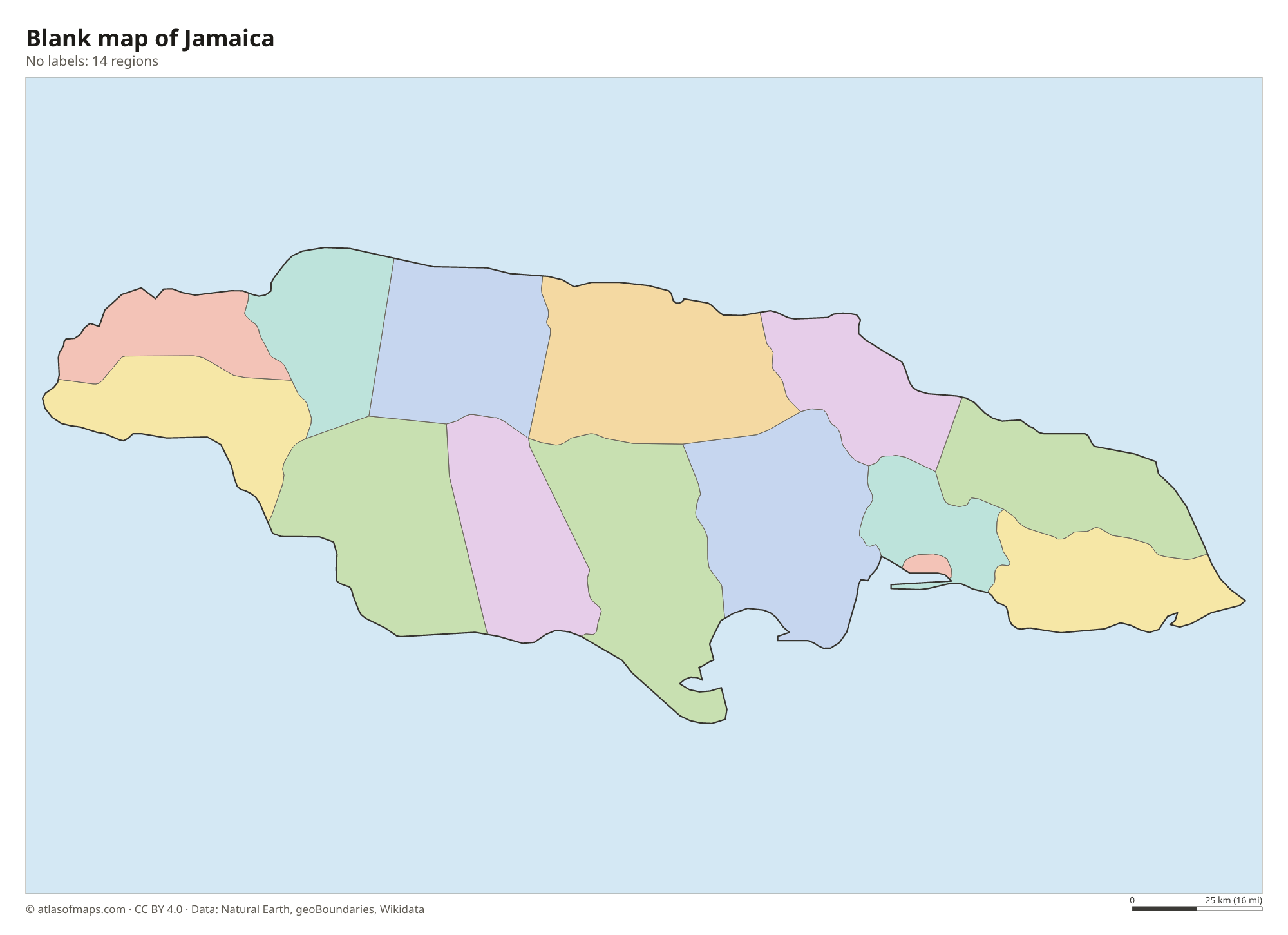 Blank outline map of Jamaica without labels