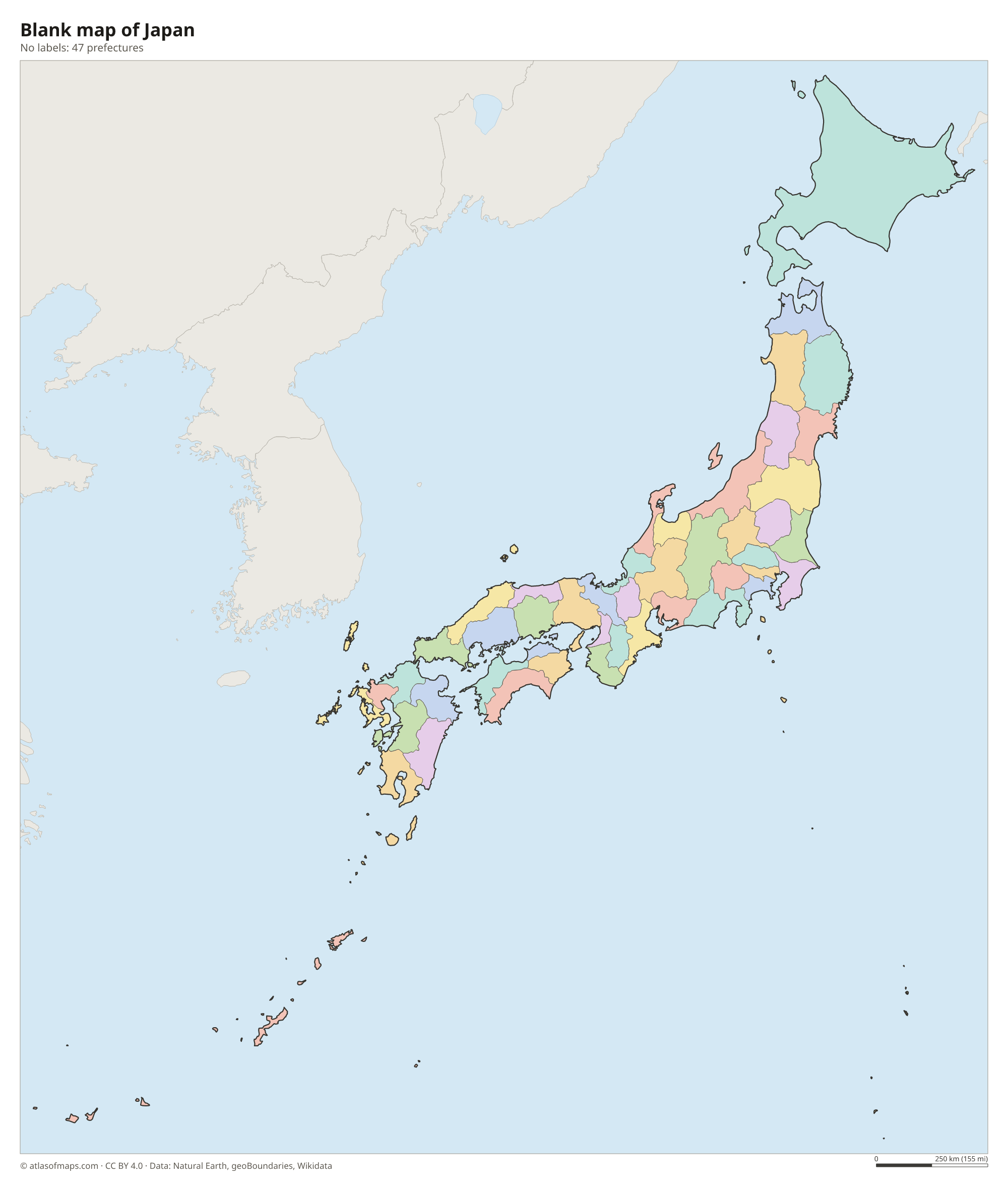 Blank outline map of Japan without labels