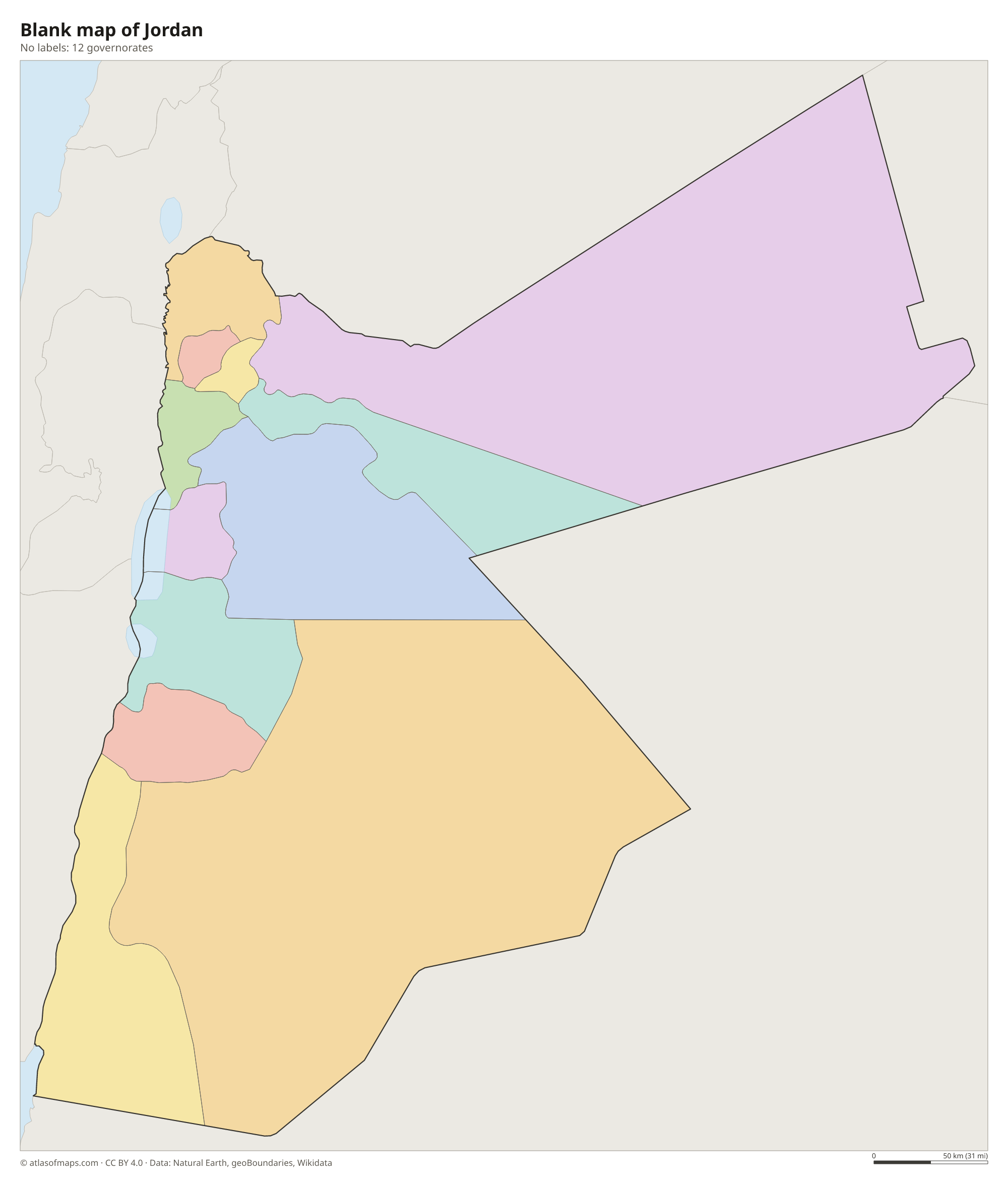 Blank outline map of Jordan without labels
