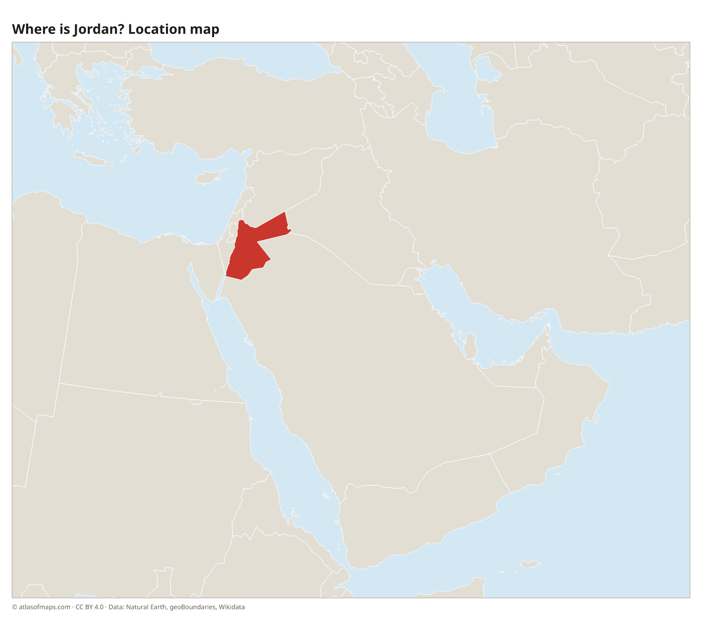 Where is Jordan? Location map with Jordan highlighted in red